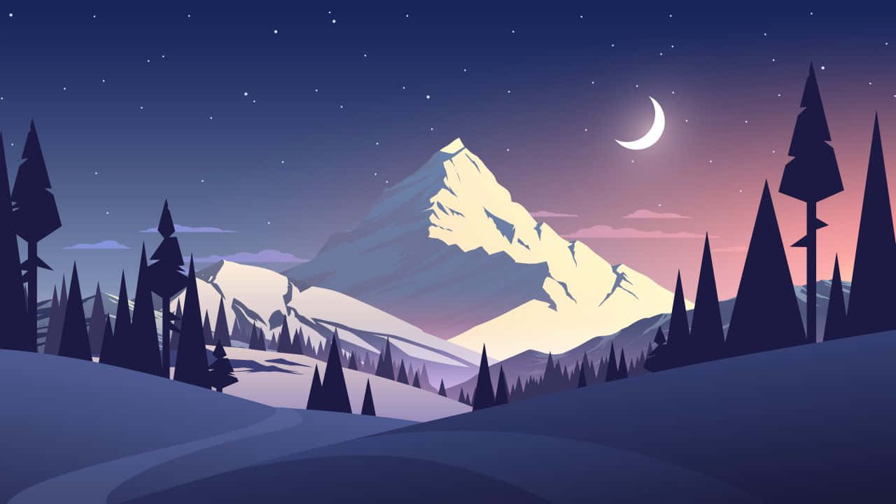 Arte vectorial de montaña y luna 720p Fondos de pantalla