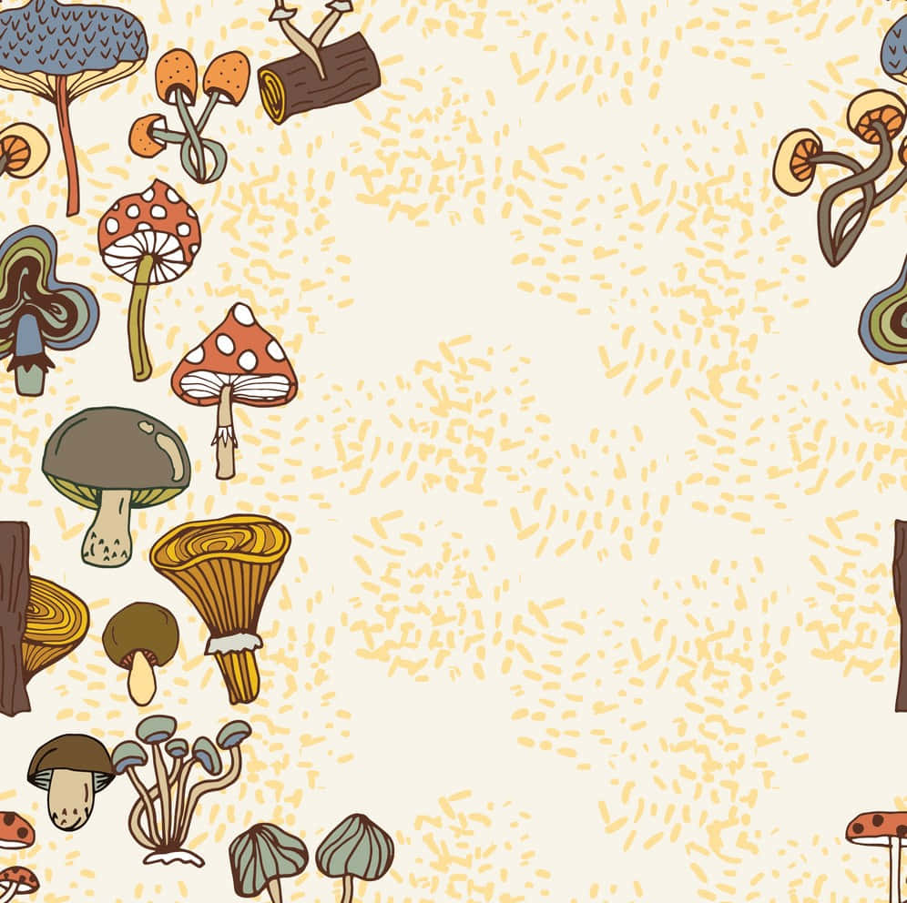 Arte vectorial vintage de lindos hongos en borde Fondos de pantalla