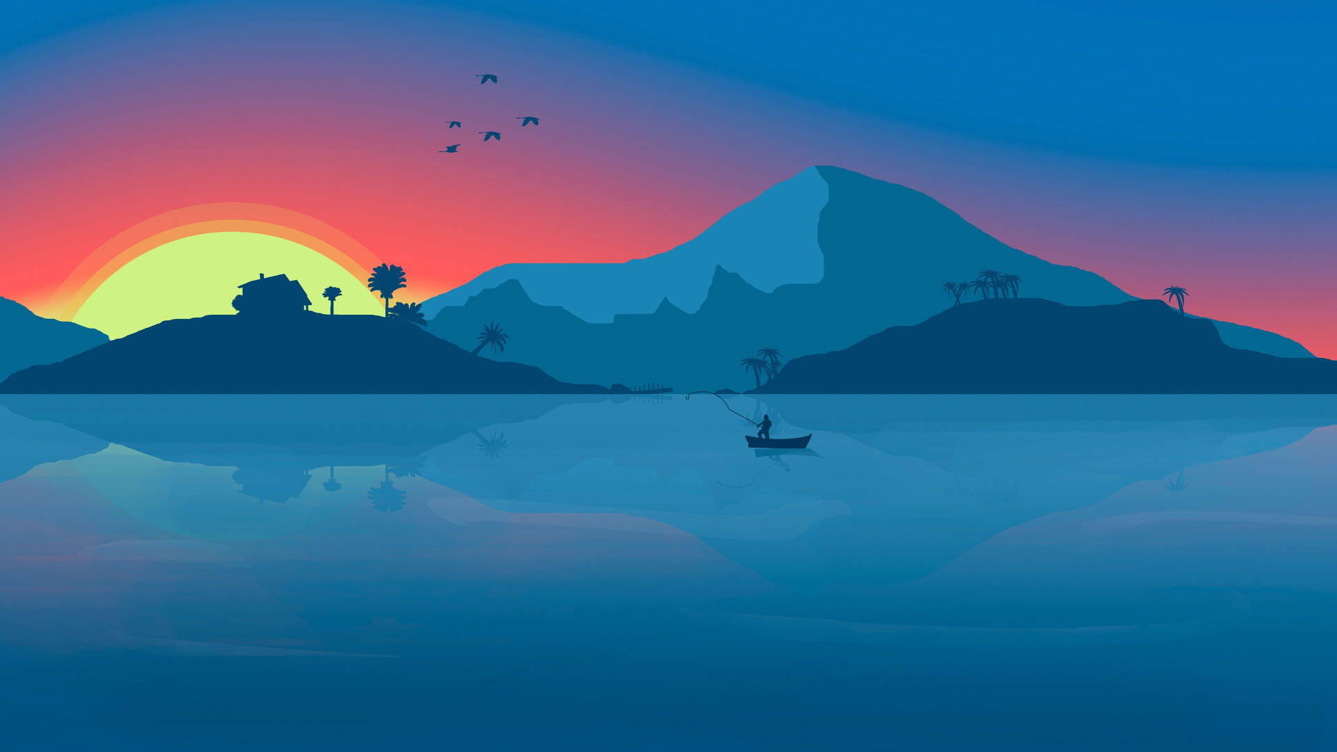 Fondo de pantalla 4K minimalista de montaña y lago.
