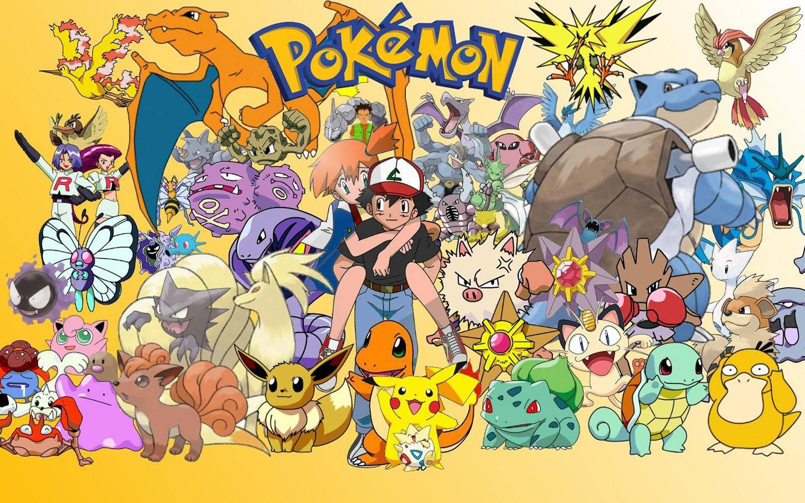 Ash cargando a Misty con otros personajes Pokémon. — Pokemon Fondos de pantalla