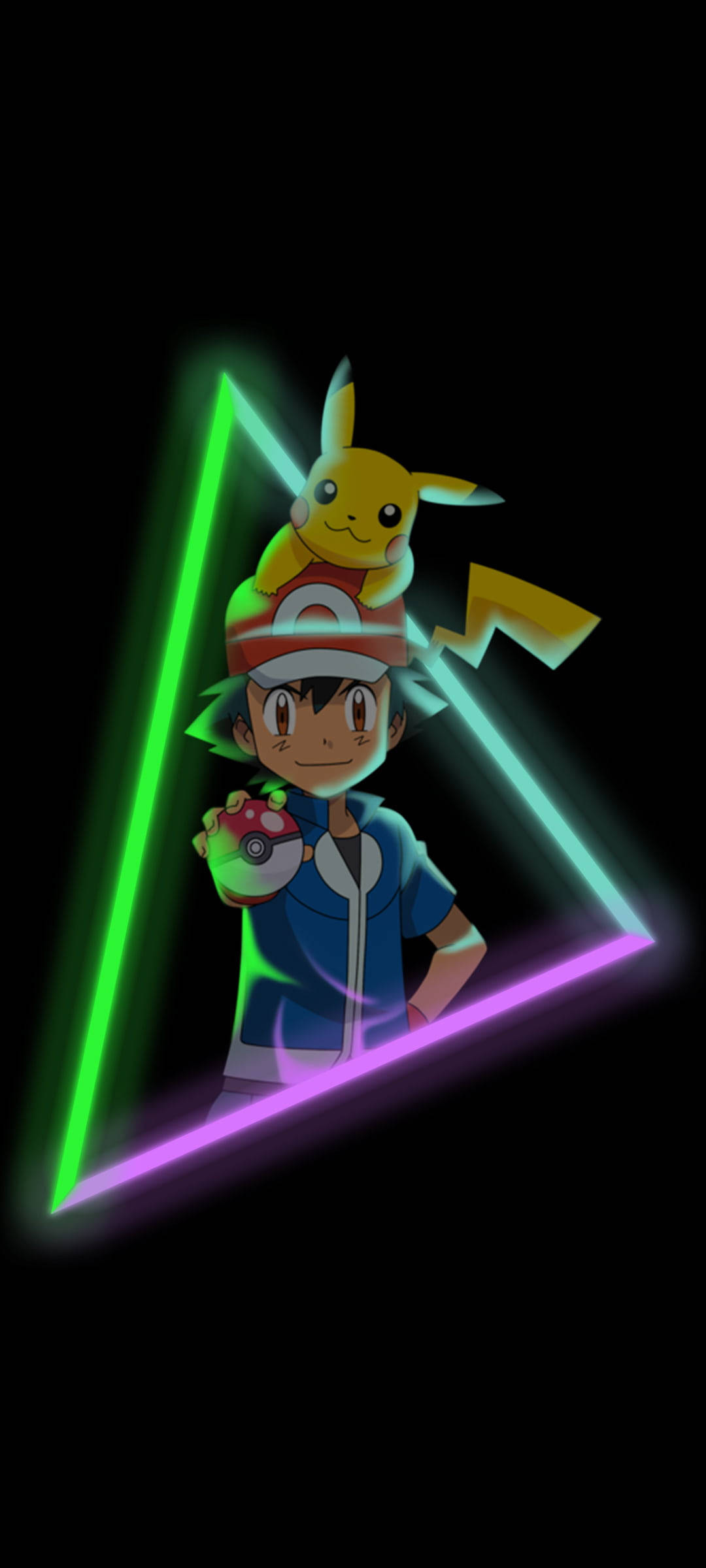 Ash y Pikachu HD con triángulo neón Fondos de pantalla