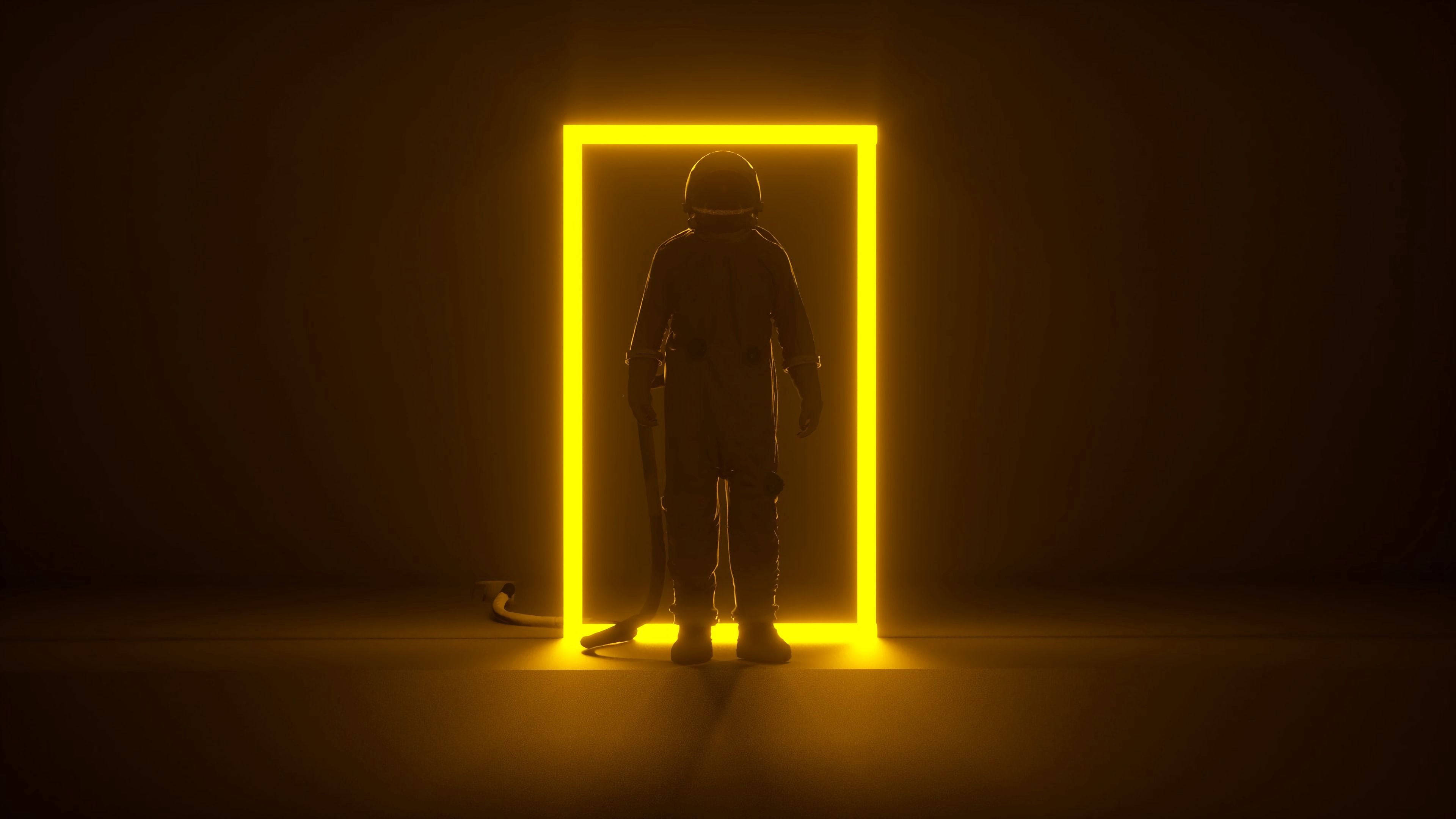 Astronauta amarillo neón oscuro Fondos de pantalla