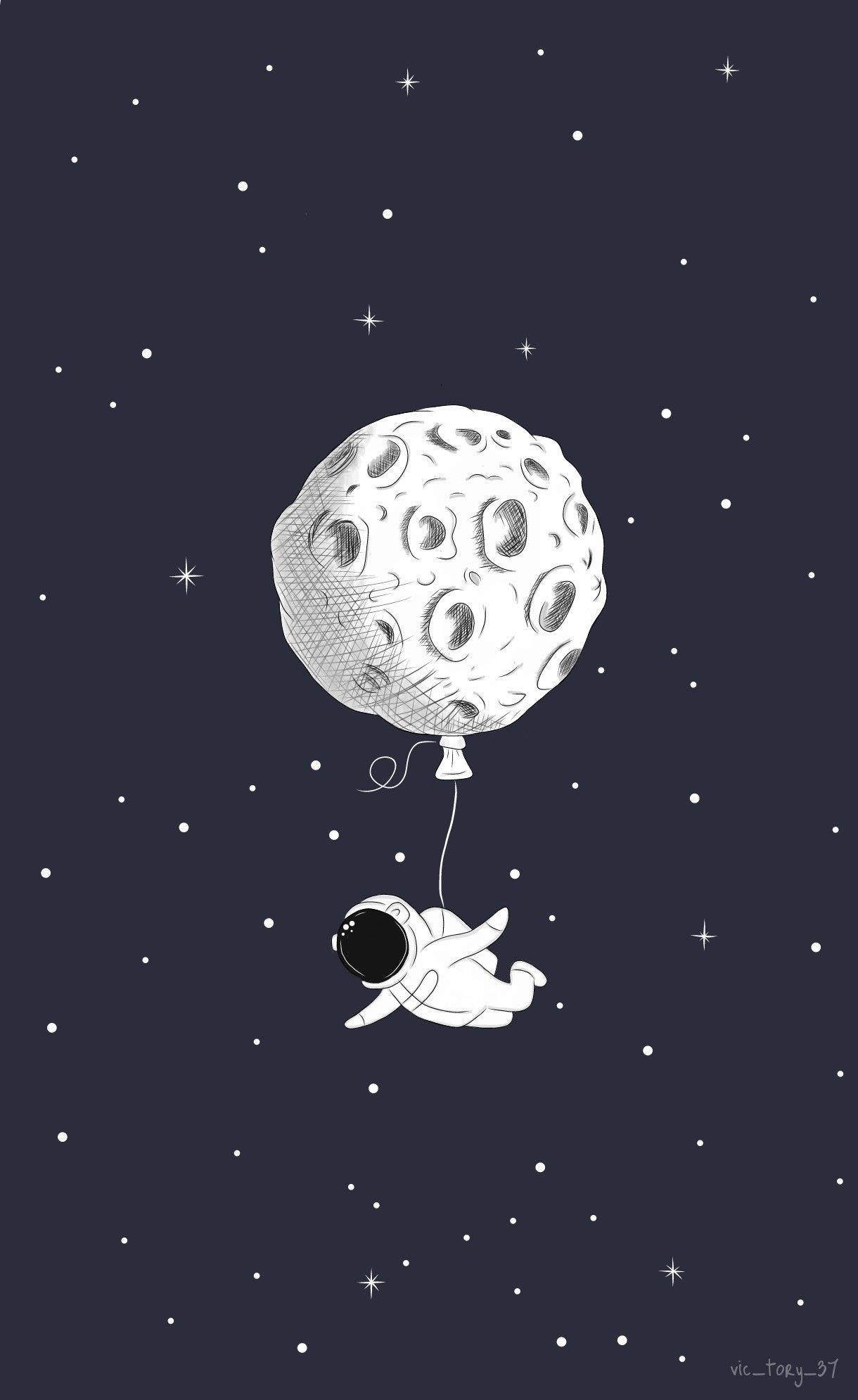 Astronauta Caricatura y Globo Lunar Fondos de pantalla