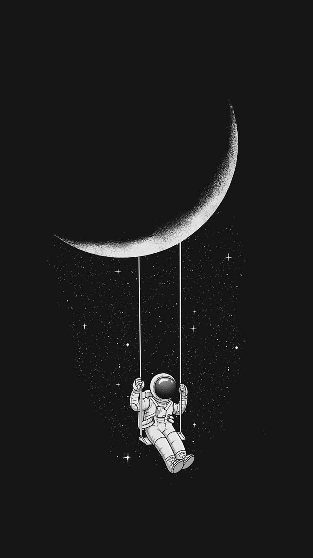 Astronauta con estética columpiándose en la luna creciente Fondos de pantalla