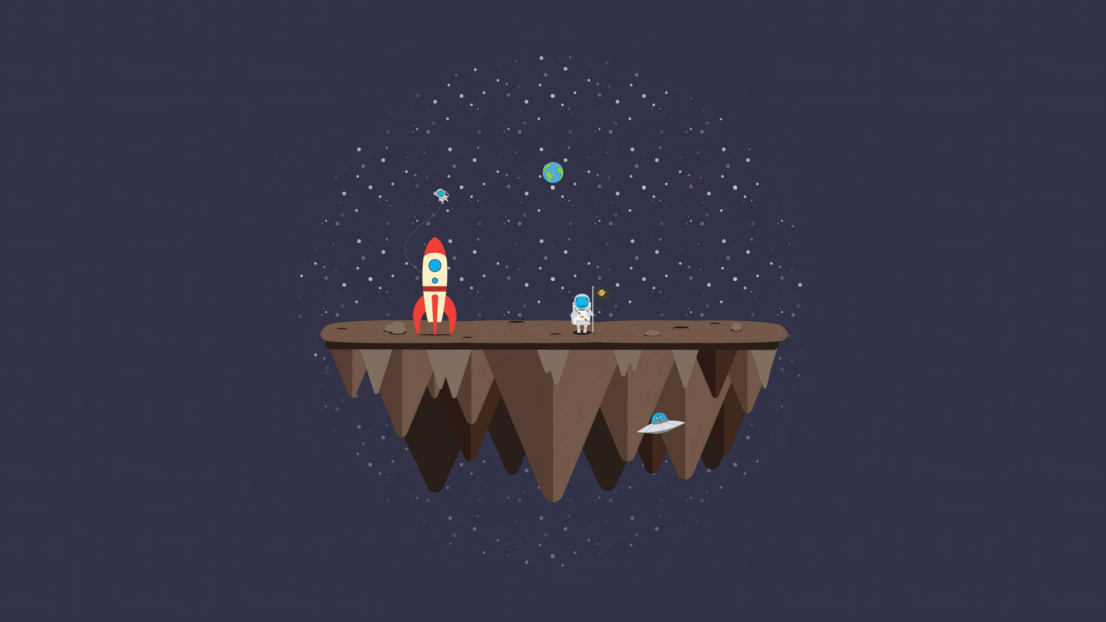 Astronauta de caricatura en un planeta plano Fondos de pantalla