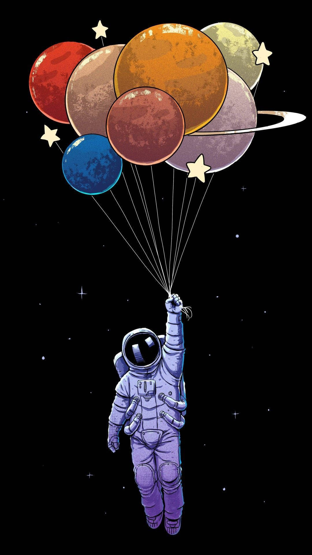 Astronauta de Dibujos Animados con Globos de Planeta Fondos de pantalla