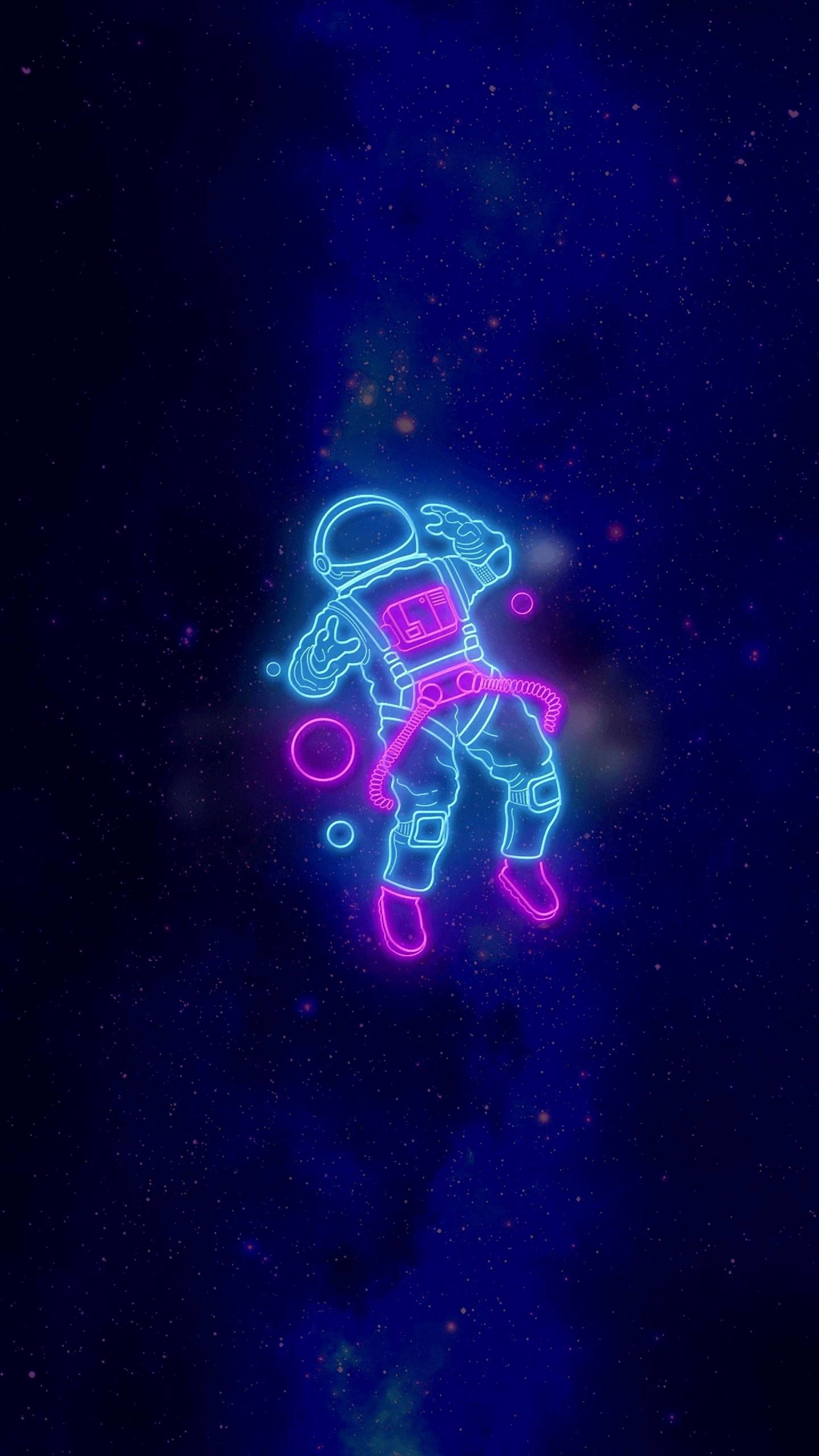 Astronauta en el Espacio 4K Neón iPhone Fondos de pantalla