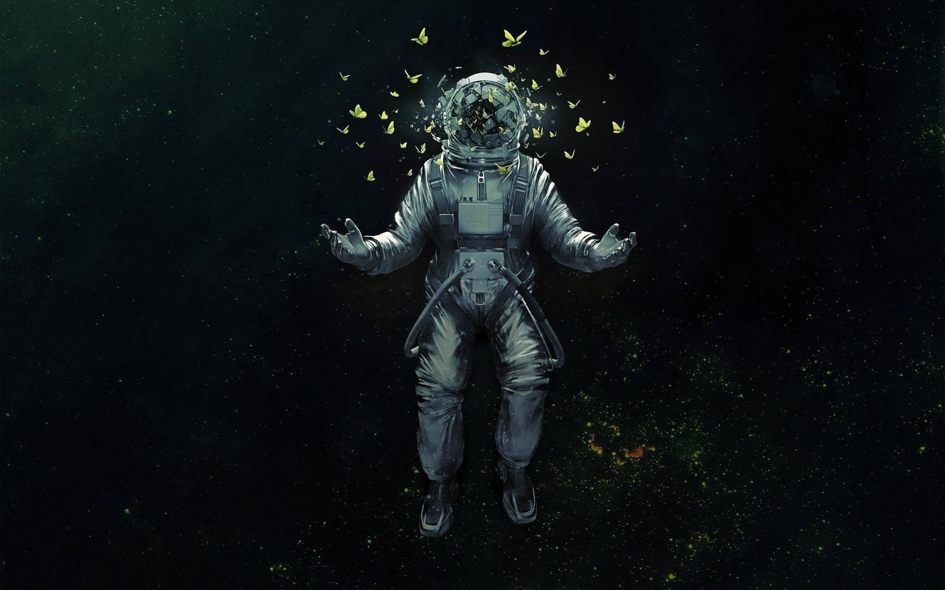 Astronauta espacial estético con mariposas Fondos de pantalla