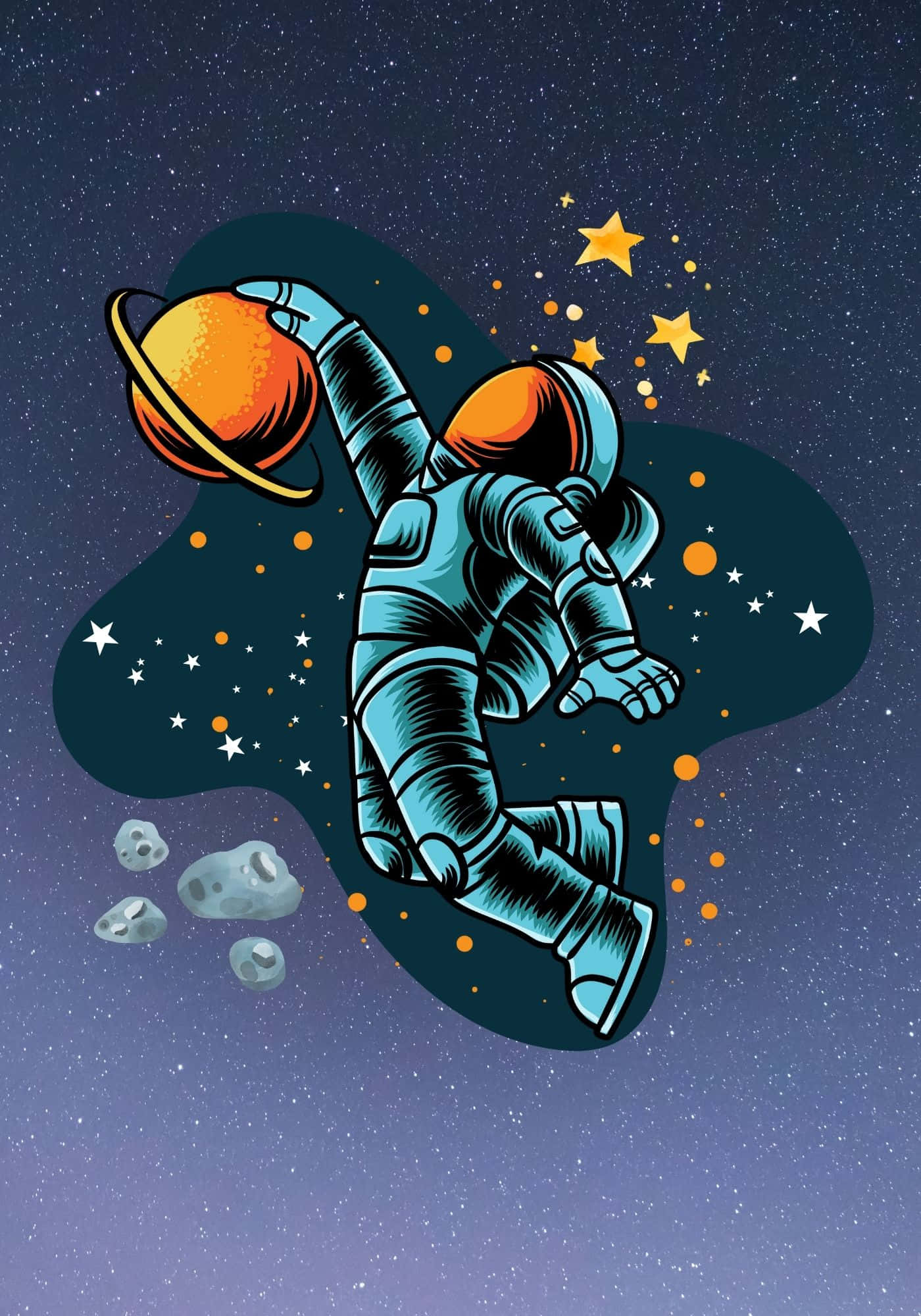 Astronauta genial con fondo de estrellas y asteroides Fondos de pantalla