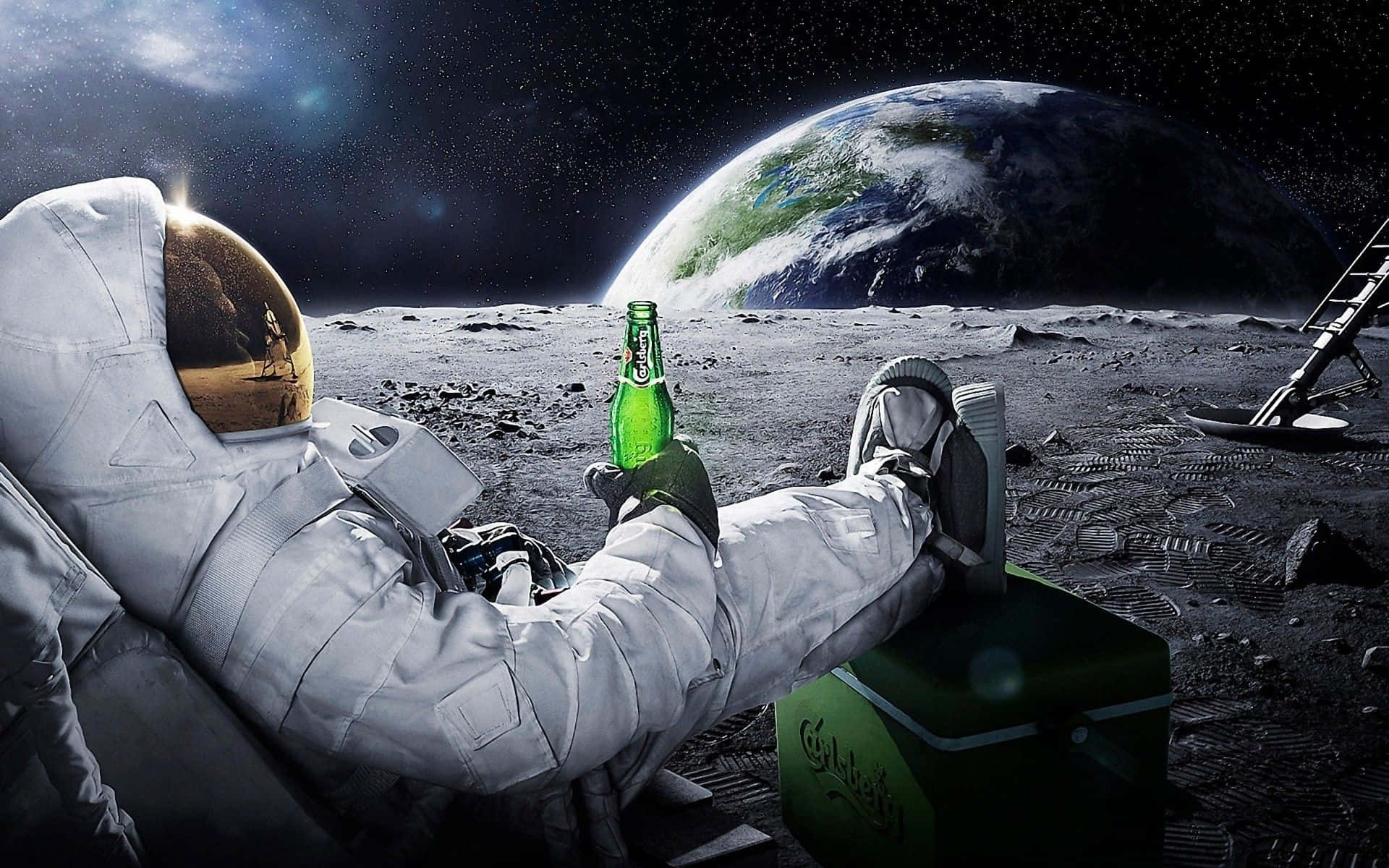 Astronauta y cerveza en la luna mejor fondo de computadora Fondos de pantalla