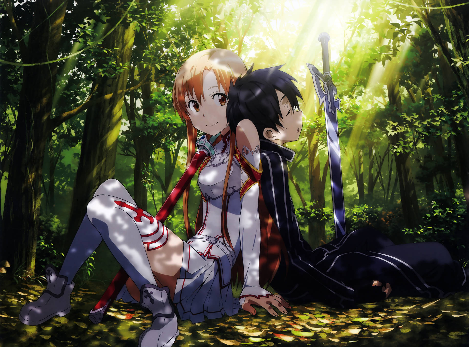 Fondo de pantalla anime 4k de Asuna y Kirito