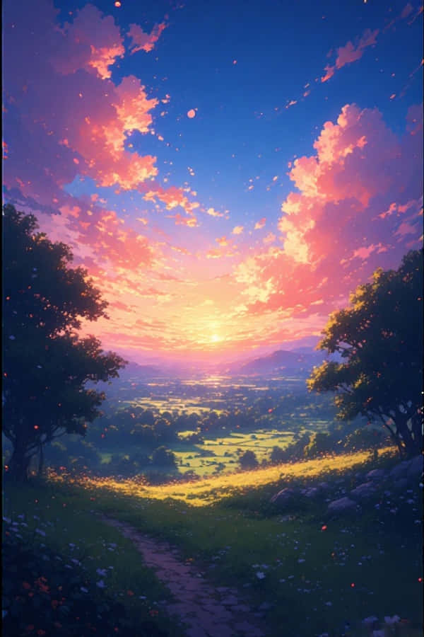 Atardecer Anime Paisaje Rural Soñador Vibrante 4K Fondos de pantalla