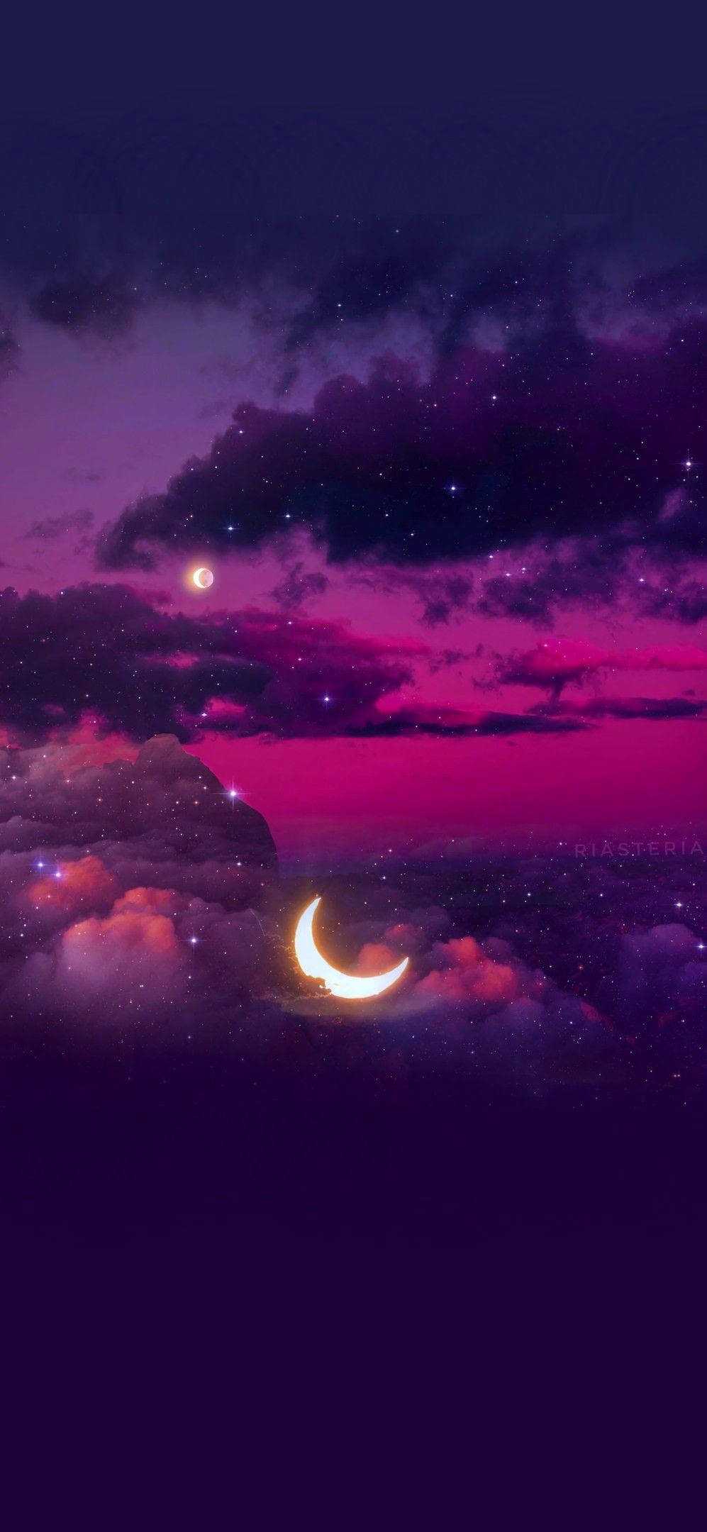 Atardecer con Luna Estética Galaxia Femenina Fondos de pantalla