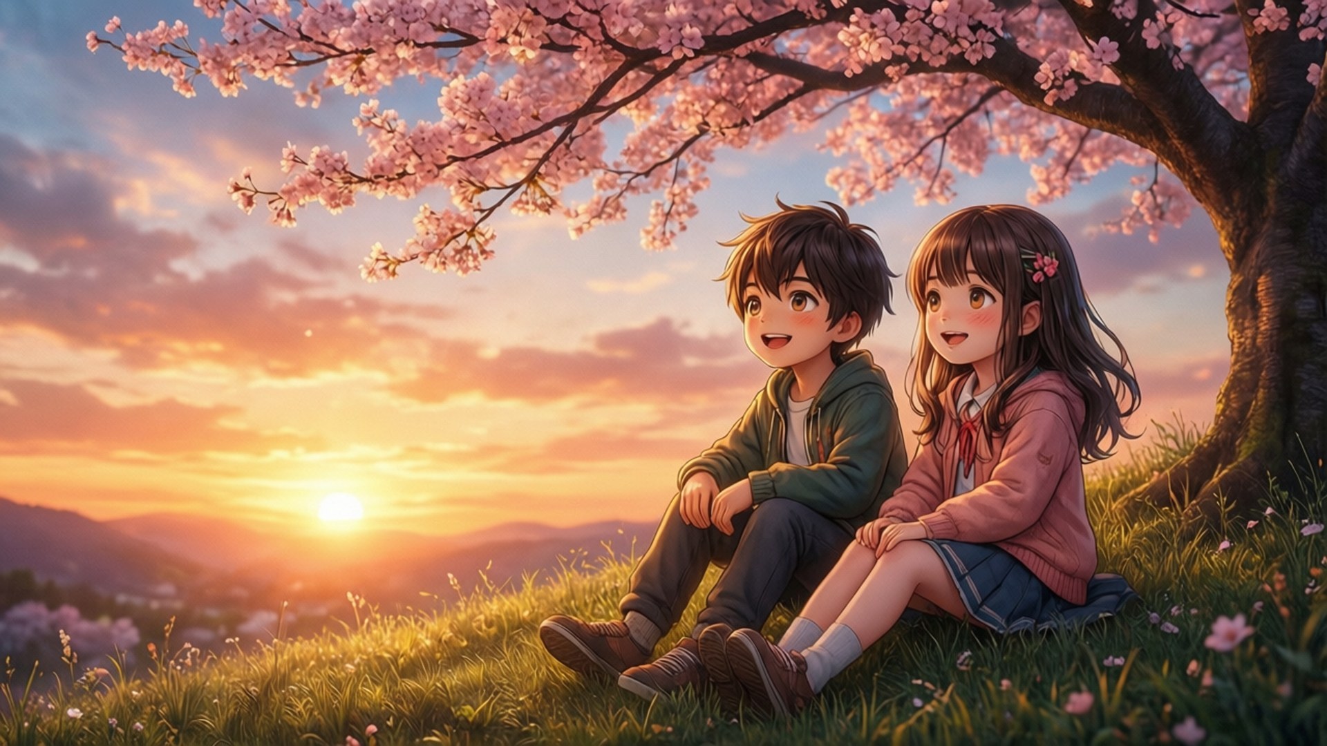 Atardecer de Cerezos en Flor para Niños Fondos de pantalla