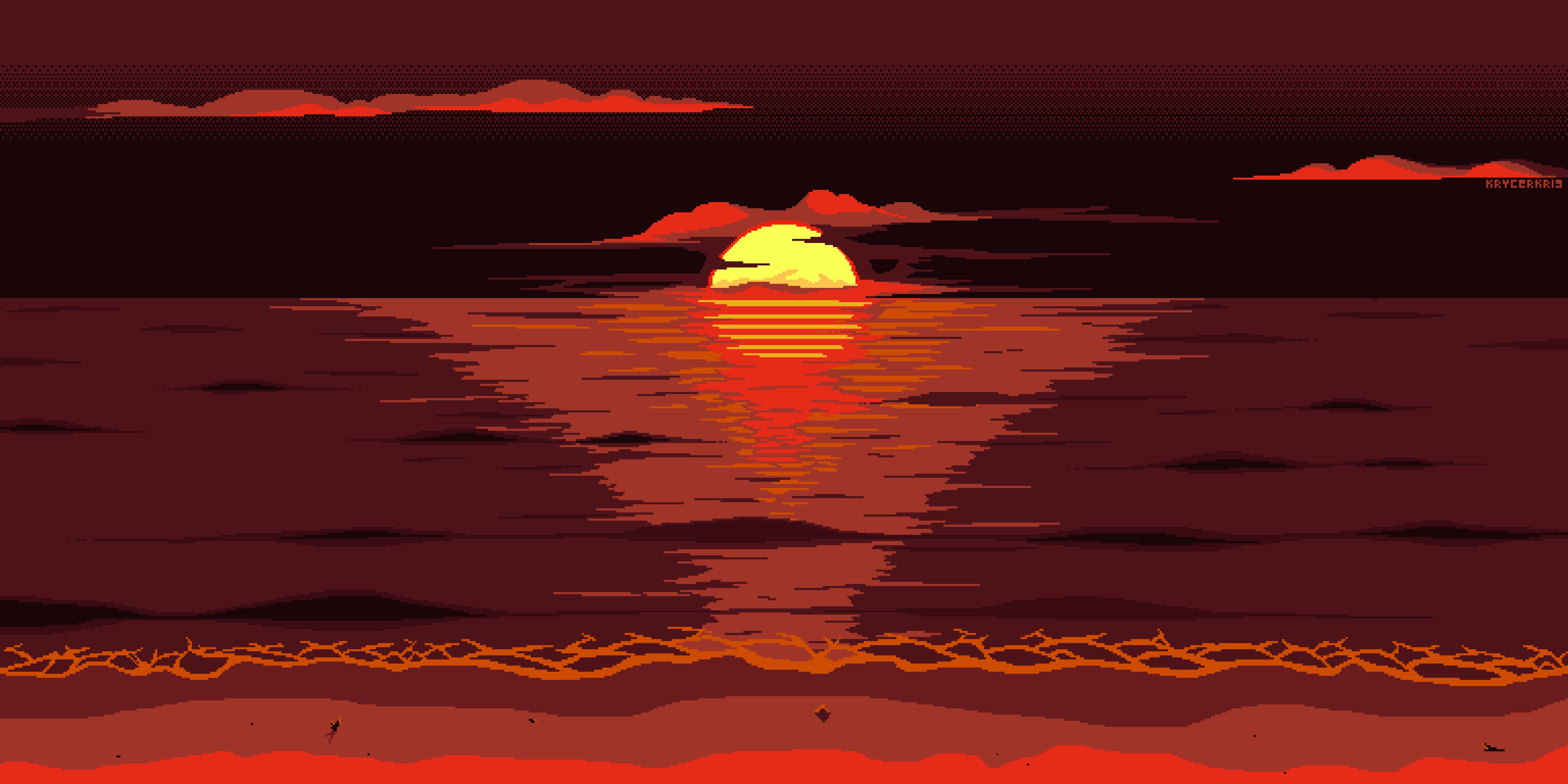 Atardecer en la playa en pixel art estético Fondos de pantalla