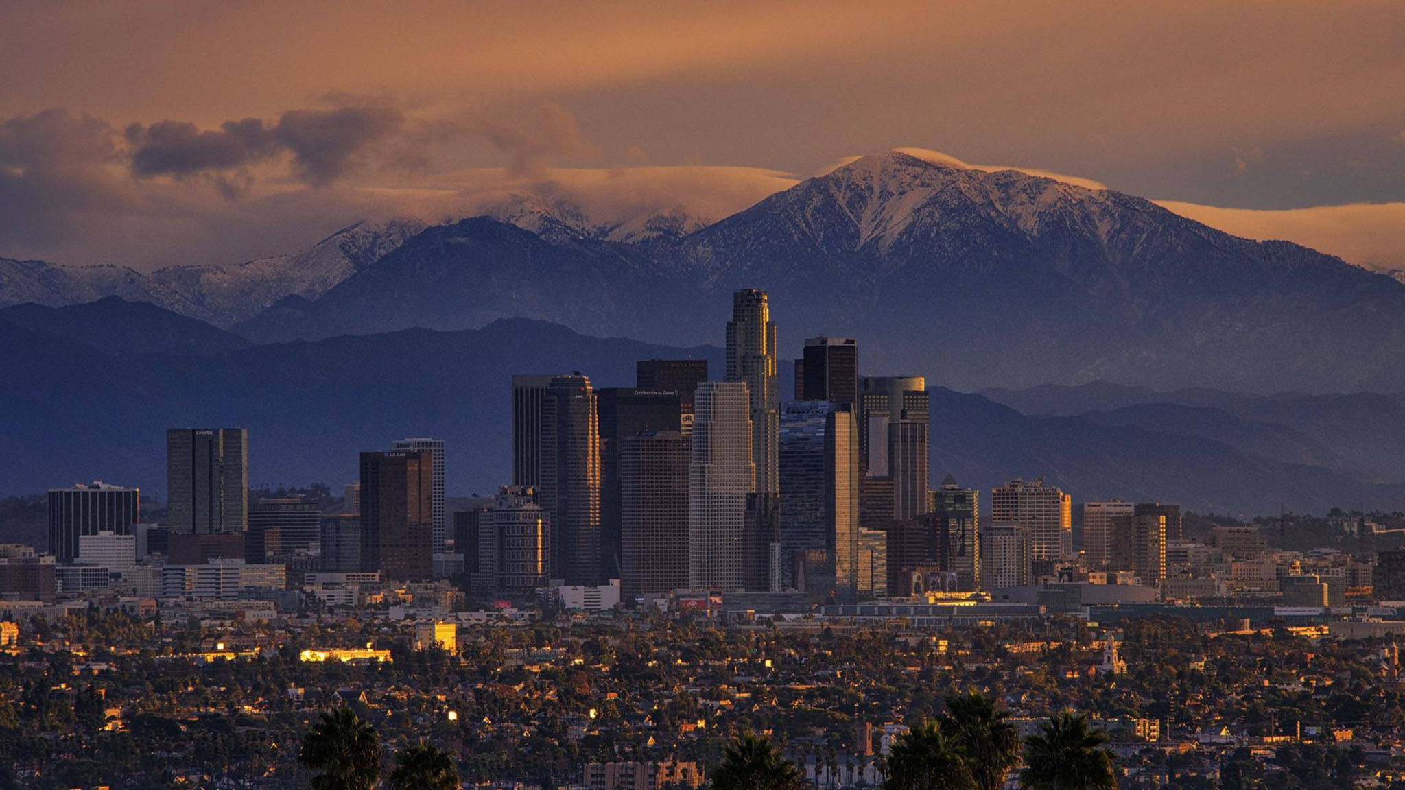 Atardecer en Los Ángeles sobre las montañas Fondos de pantalla