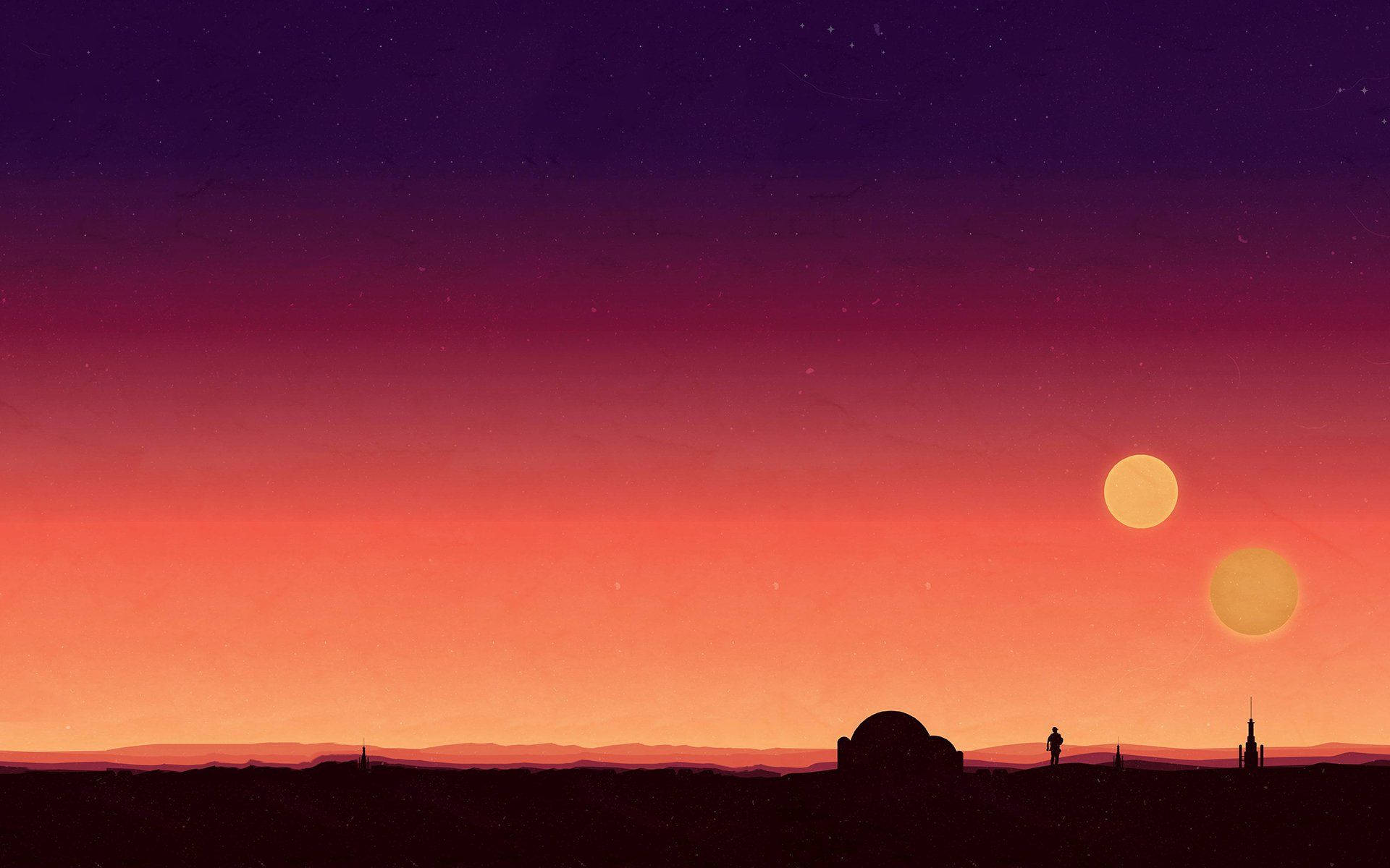 Atardecer en Tatooine en el paisaje de Star Wars Fondos de pantalla