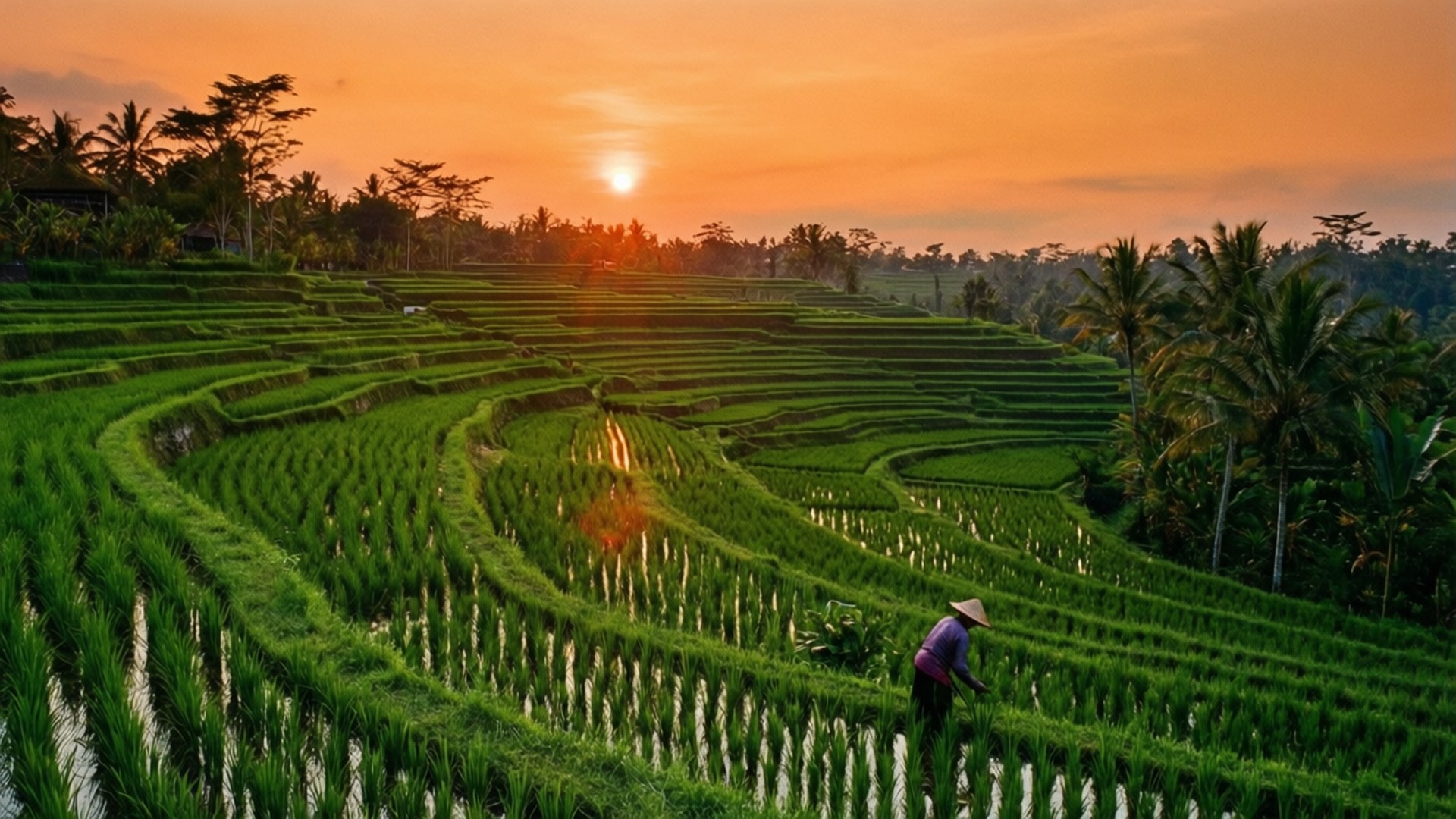 Atardecer en Terrazas de Arroz de Bali Fondos de pantalla