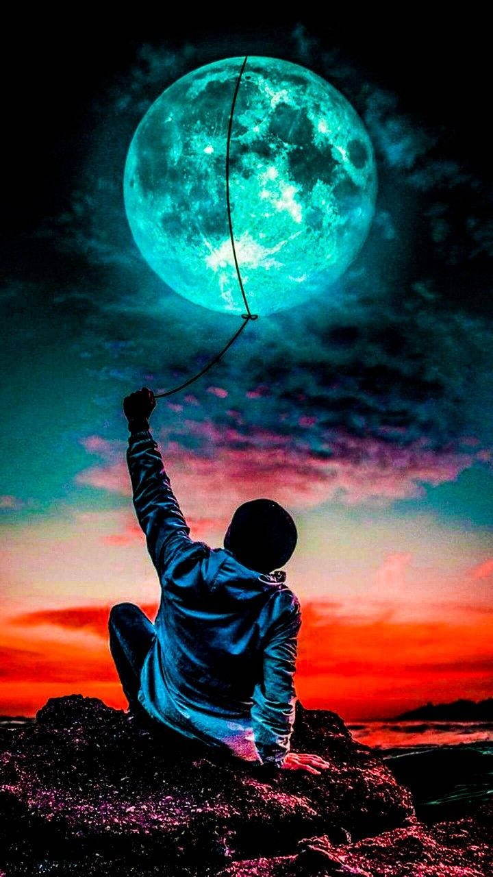 Atardecer Naranja con Luna de Neón Fondos de pantalla