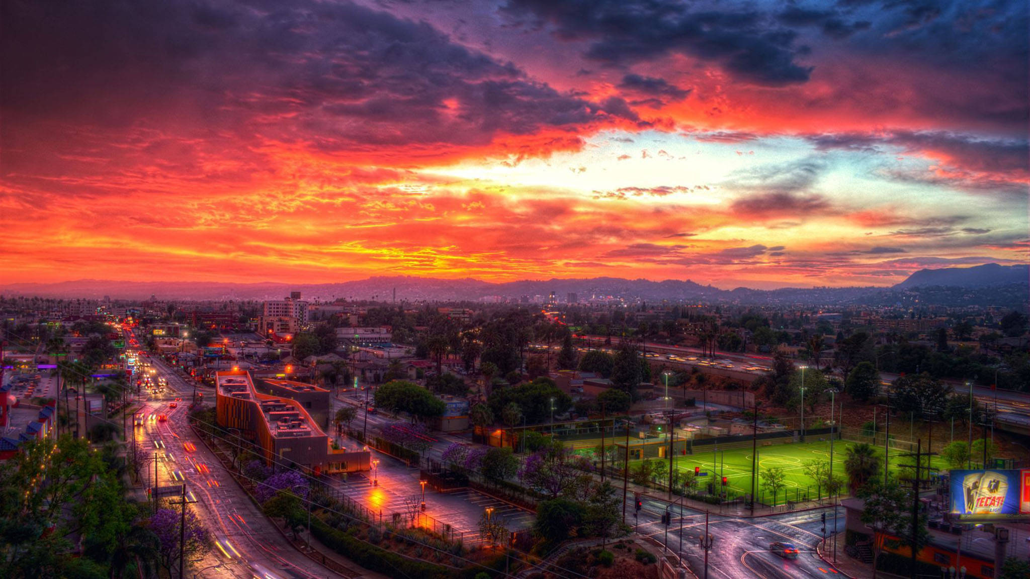 Atardecer rojo ardiente en Los Ángeles Fondos de pantalla