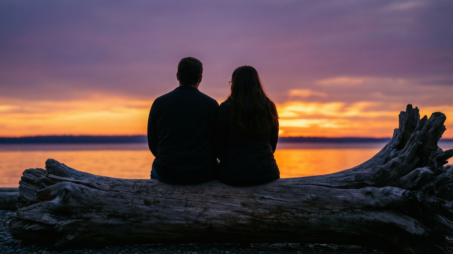 Atardecer romántico en tronco de deriva Fondos de pantalla