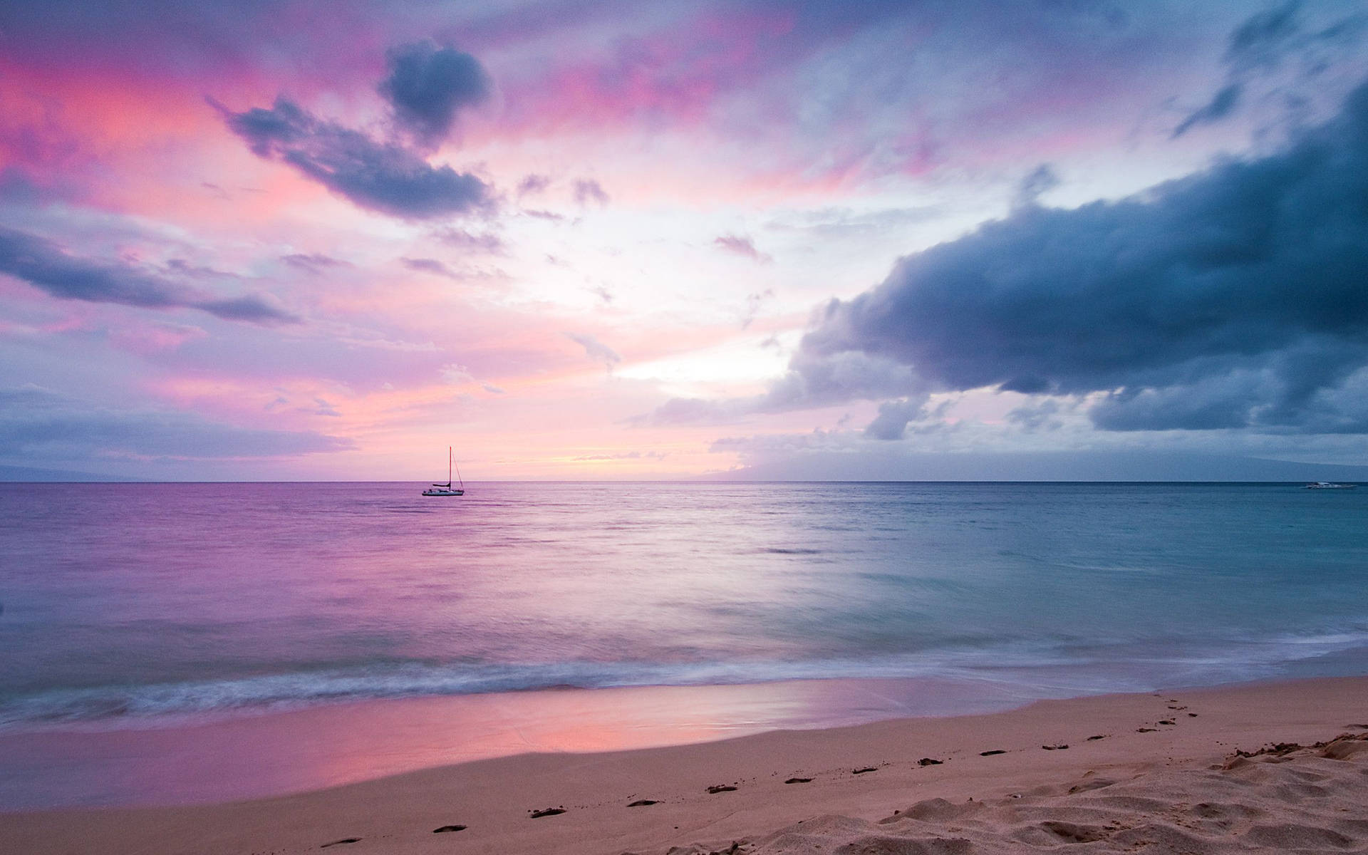 Atardecer Rosa Estético en el Océano con Barco Fondos de pantalla