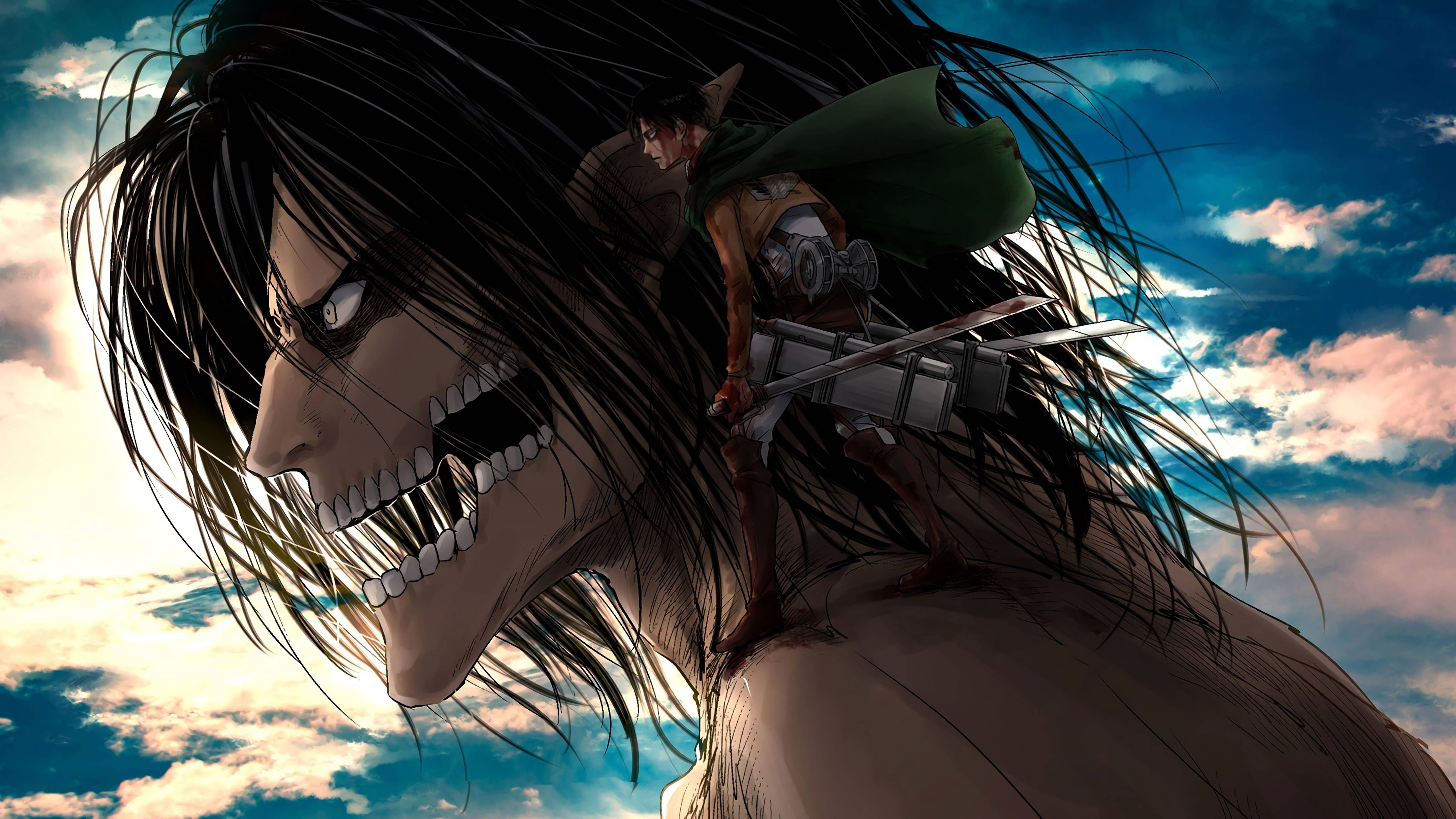 Attack On Titans 4K Eren Yeager Sobre el Titán — Attack On Titan Fondos de pantalla