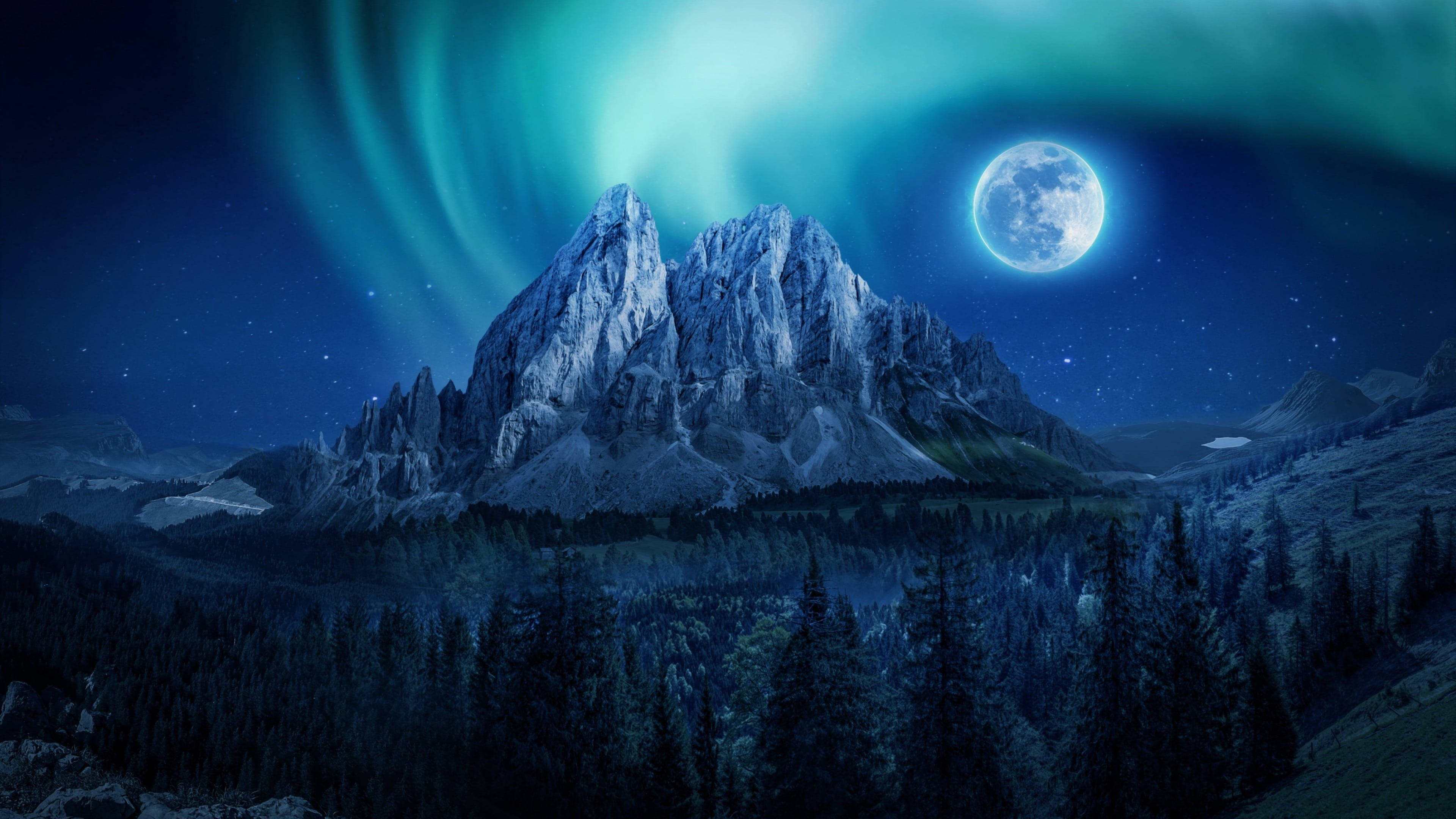 Aurora Boreal con Luna Llena Fondos de pantalla