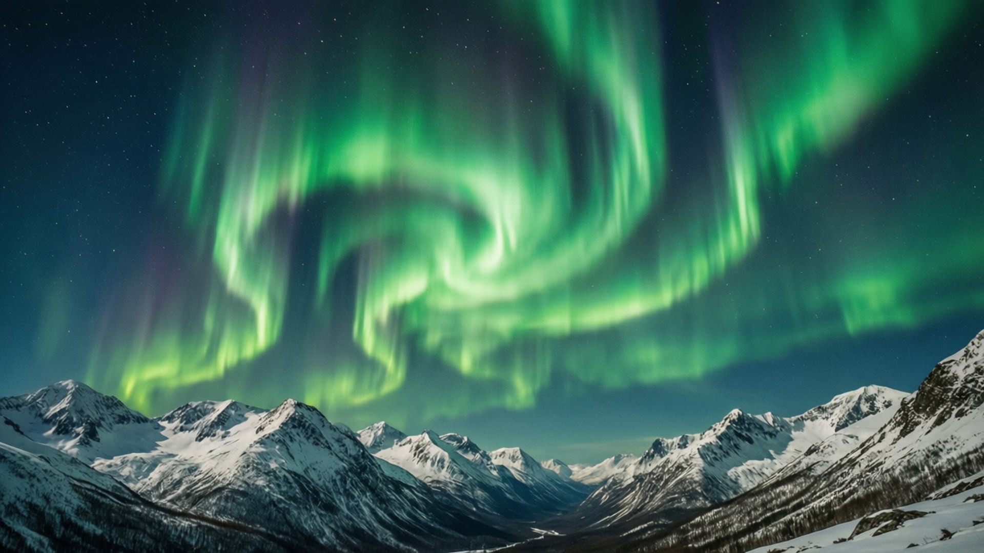 Aurora boreal sobre picos nevados Fondos de pantalla