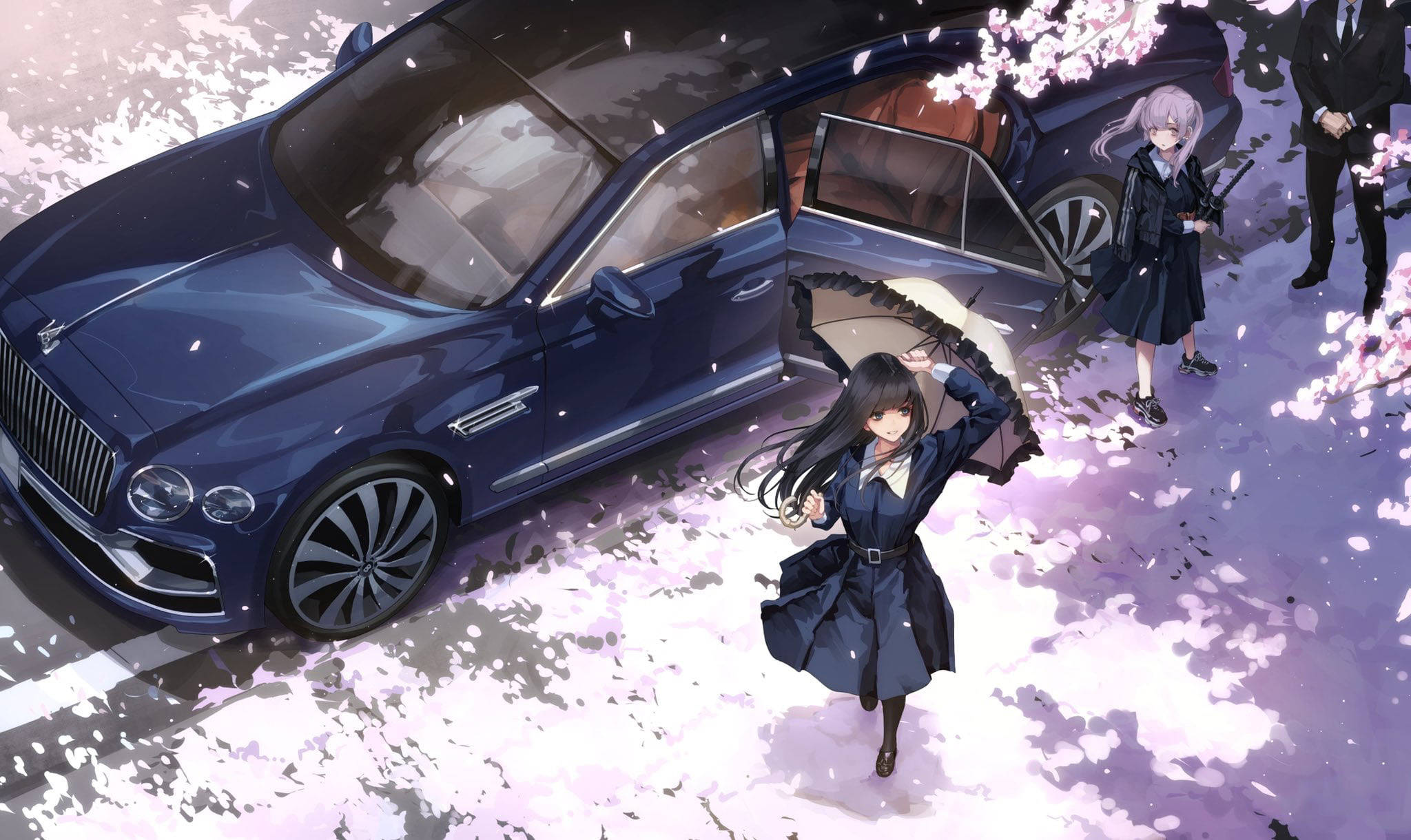 Auto de lujo azul oscuro estilo anime Fondos de pantalla