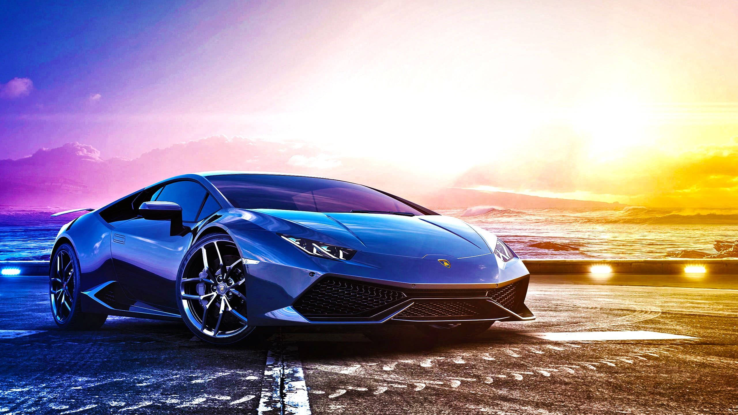 Auto deportivo azul al amanecer Fondos de pantalla