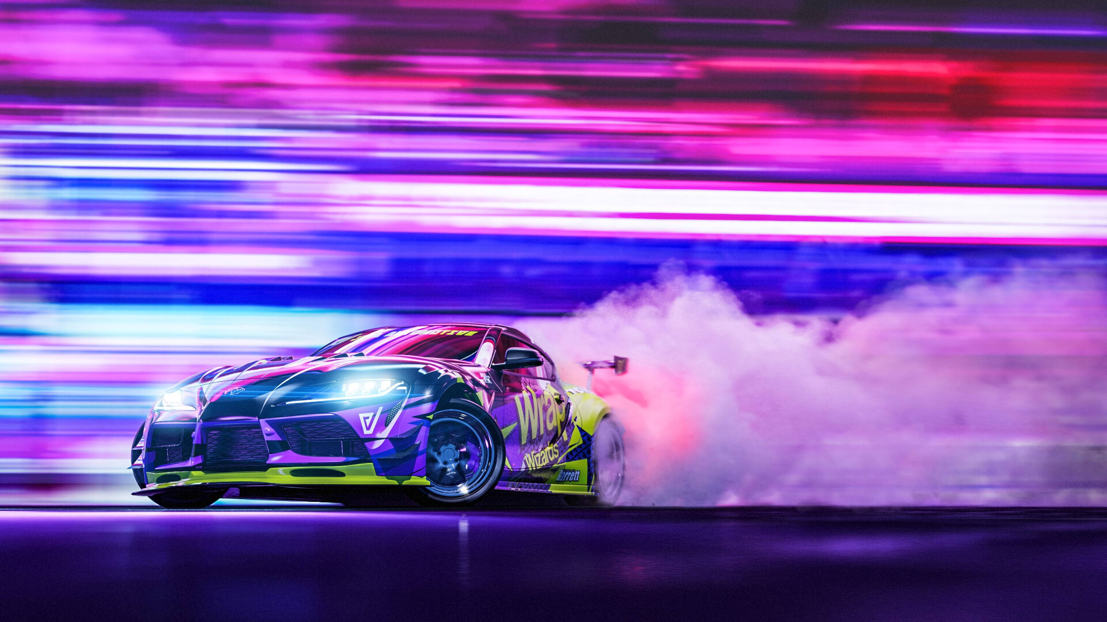Auto Toyota Supra Neón Derrapando Fondos de pantalla