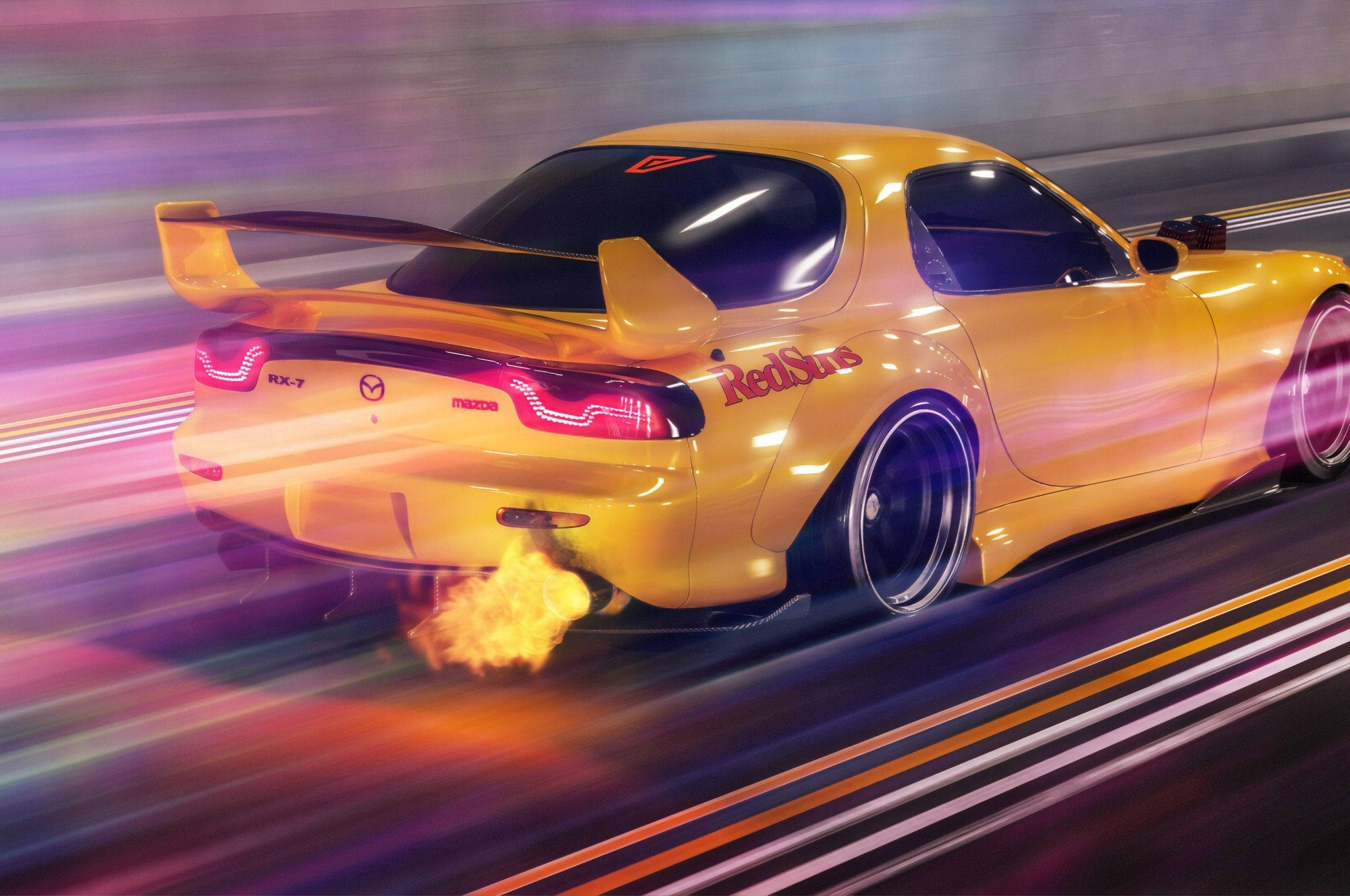 Autos JDM amarillos en movimiento Fondos de pantalla