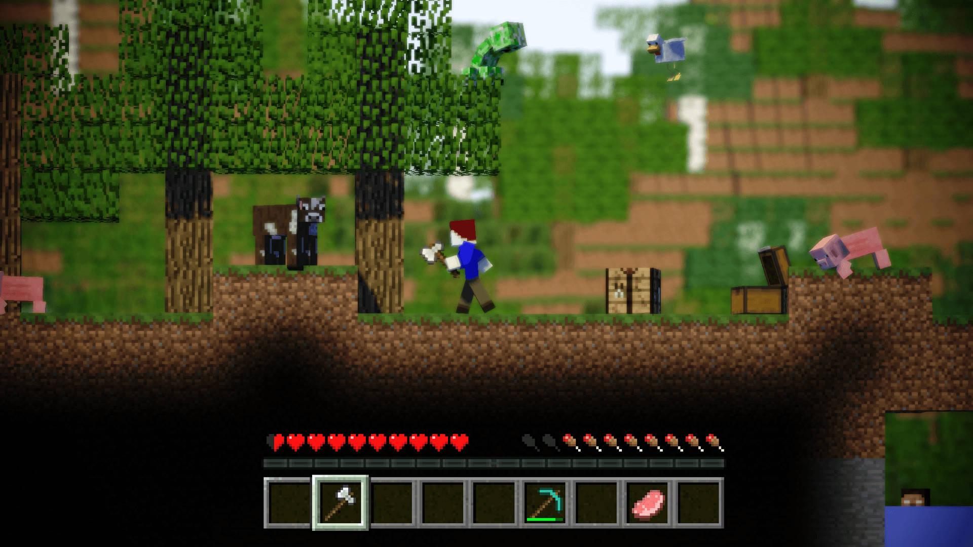 Fondo de pantalla de Minecraft de personaje en escenario de juego gráfico 3D