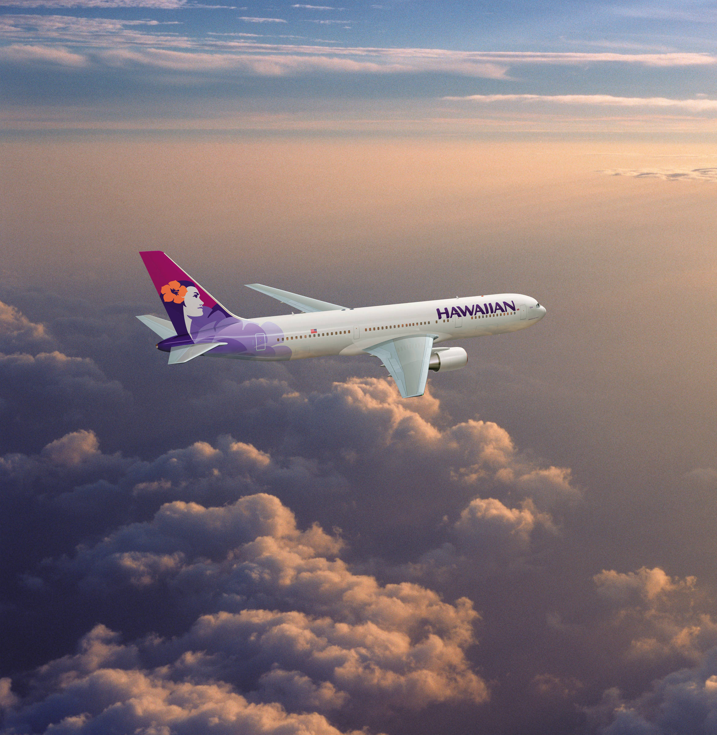 Avión de Hawaiian Airlines Navegando en el Cielo Dorado Fondos de pantalla