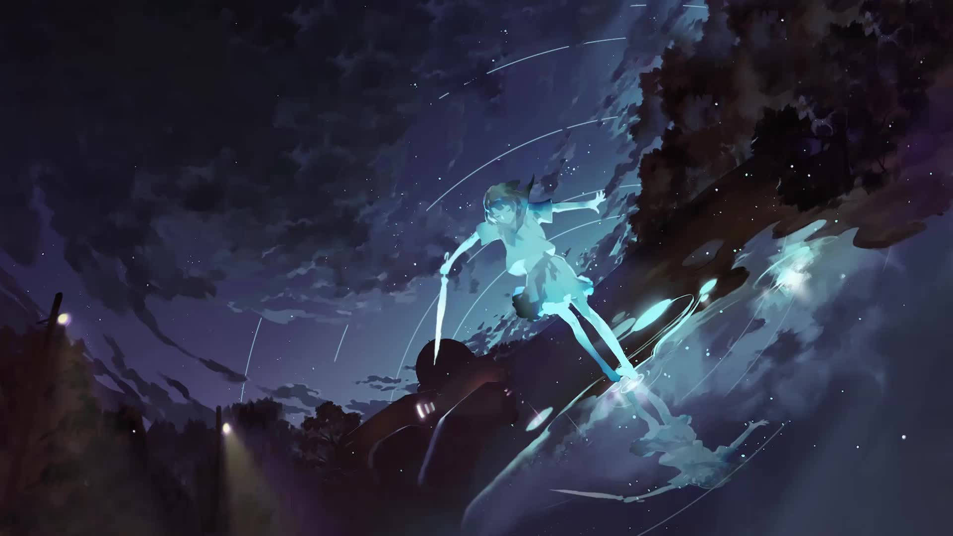 Baile de anime brillante en la noche Fondos de pantalla