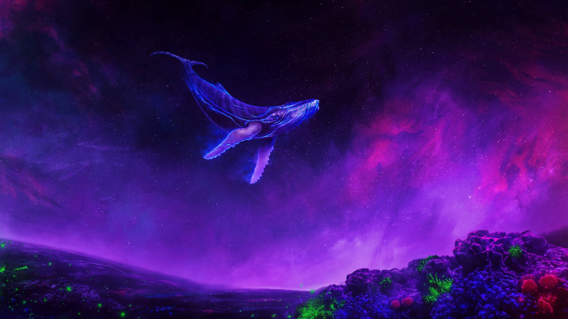 Ballena Surrealista Flotante 4K Púrpura Fondos de pantalla
