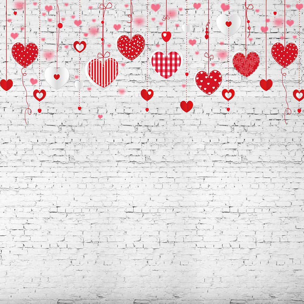 Banner rojo de corazones lindos del Día de San Valentín con pared de ladrillos Fondos de pantalla