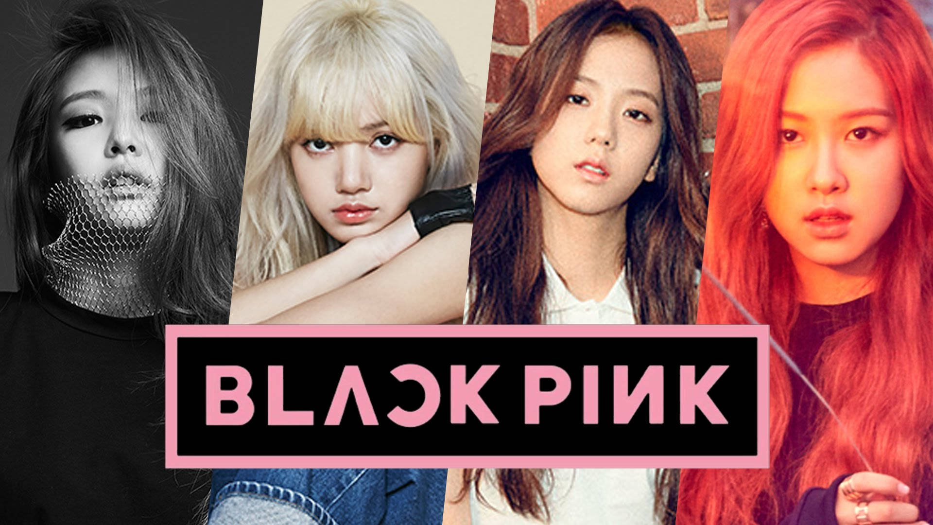 Integrantes de Blackpink en banners con el logo del grupo fondo de pantalla