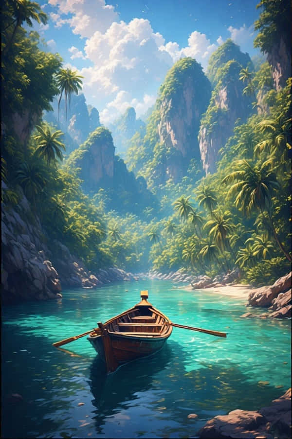 Barco de cola larga y acantilados de piedra caliza paraíso tropical 4K Fondos de pantalla