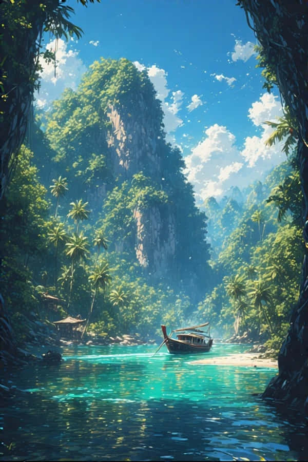 Barco de cola larga y acantilados de piedra caliza paraíso tropical 4K Fondos de pantalla