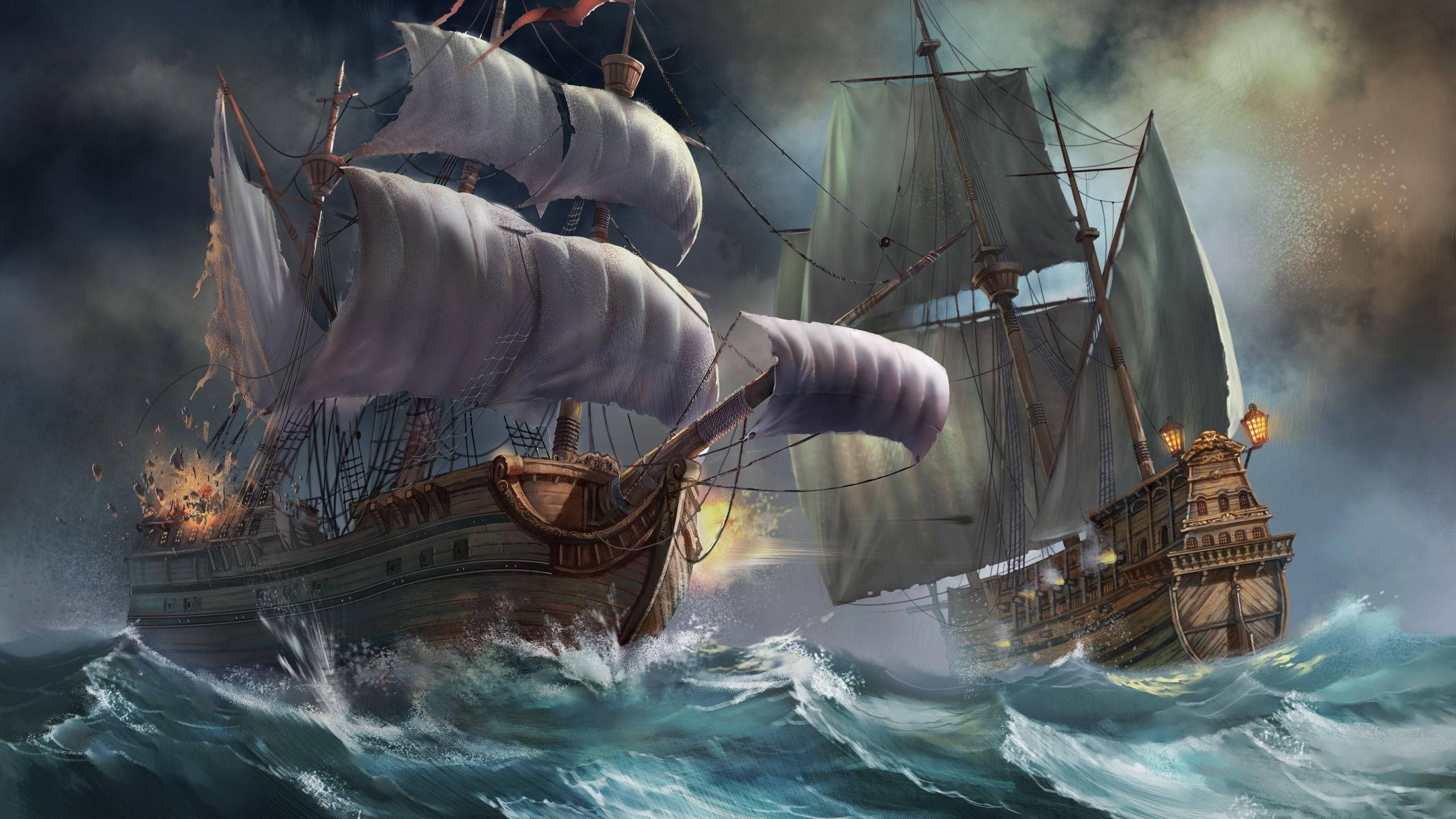 Barco de guerra antiguo en el océano Fondos de pantalla