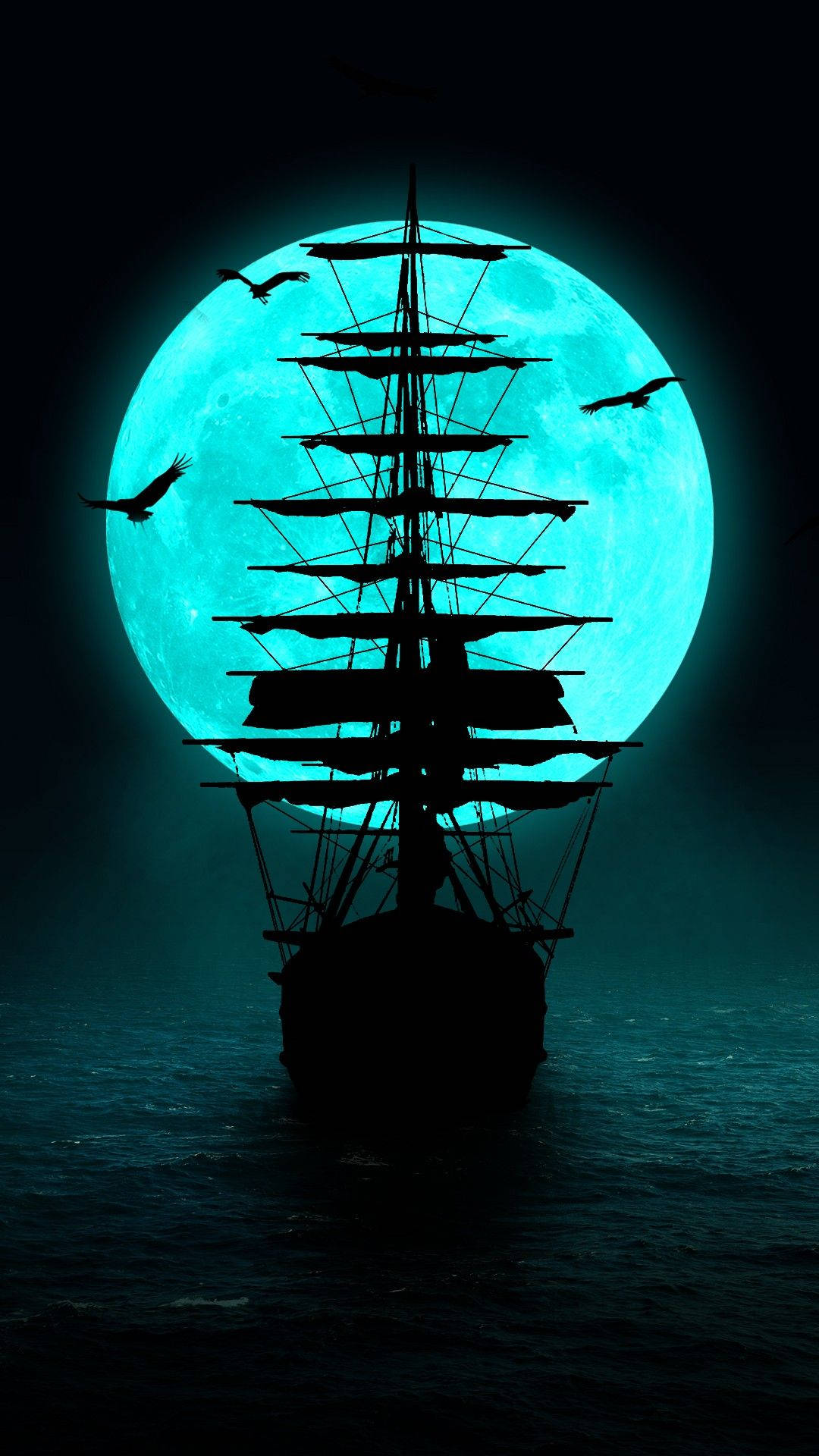 Barco Pirata Luna de Neón Fondos de pantalla