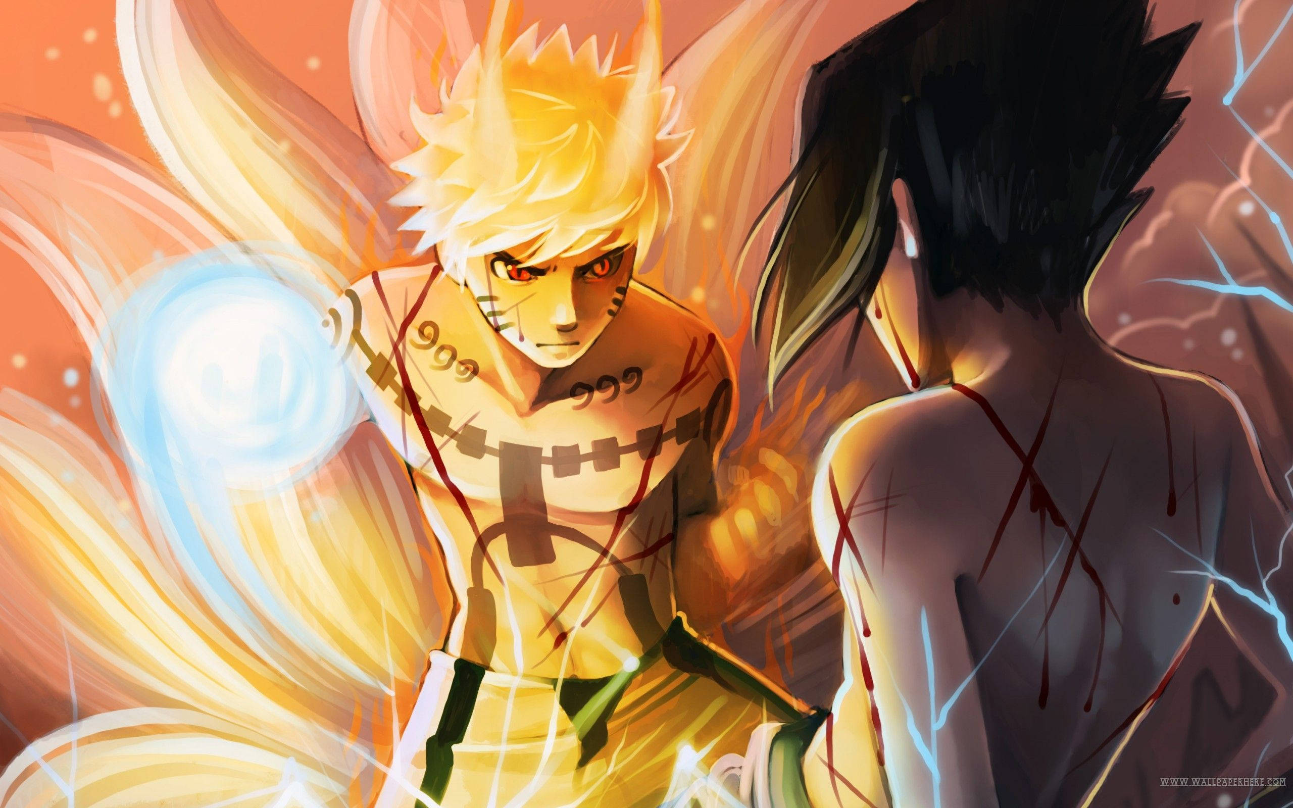 Batalla de Naruto de Nueve Colas y Sasuke Fondos de pantalla