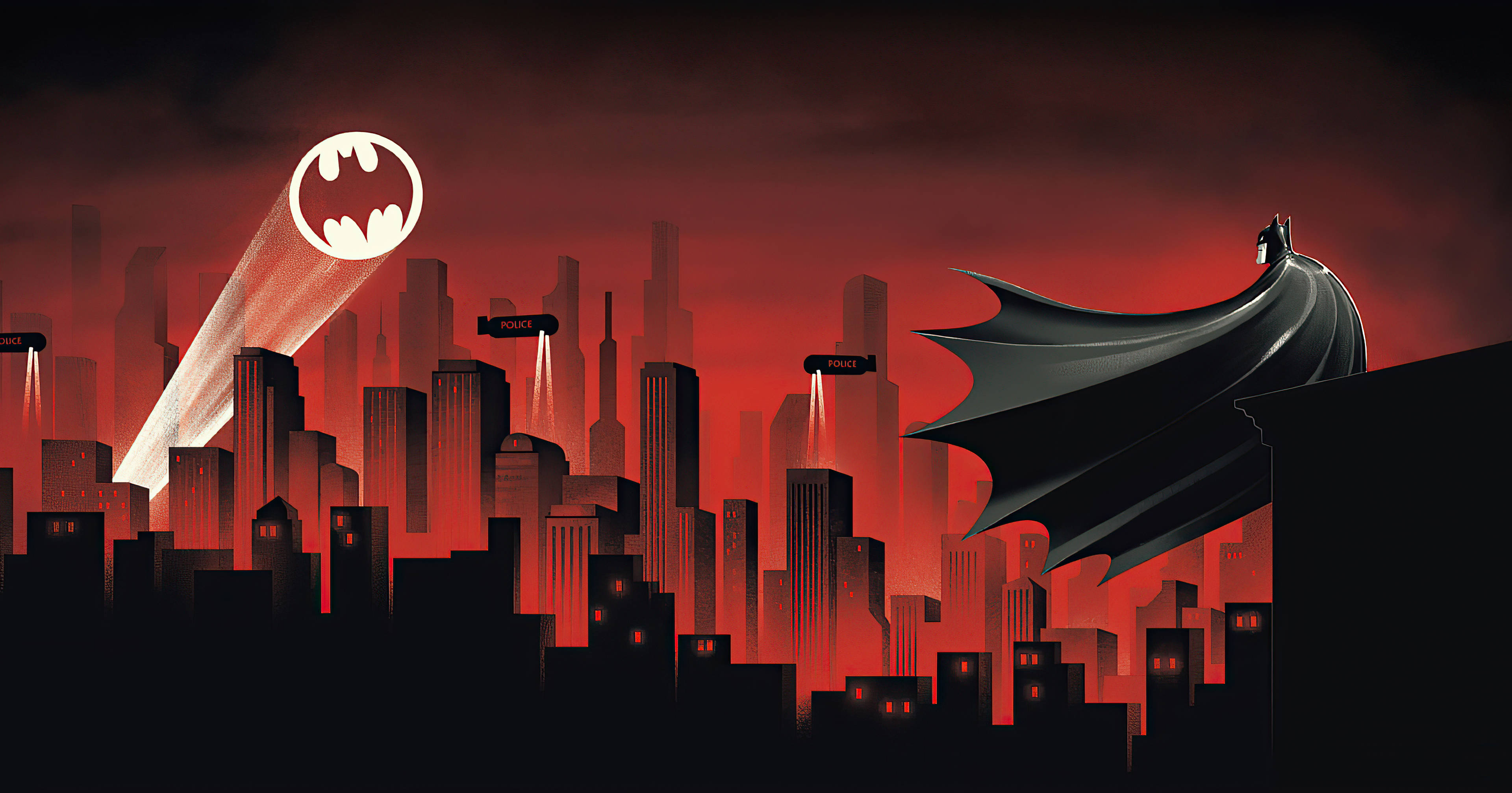 Batman Animado Ciudad Roja Foco Escritorio Fondos de pantalla