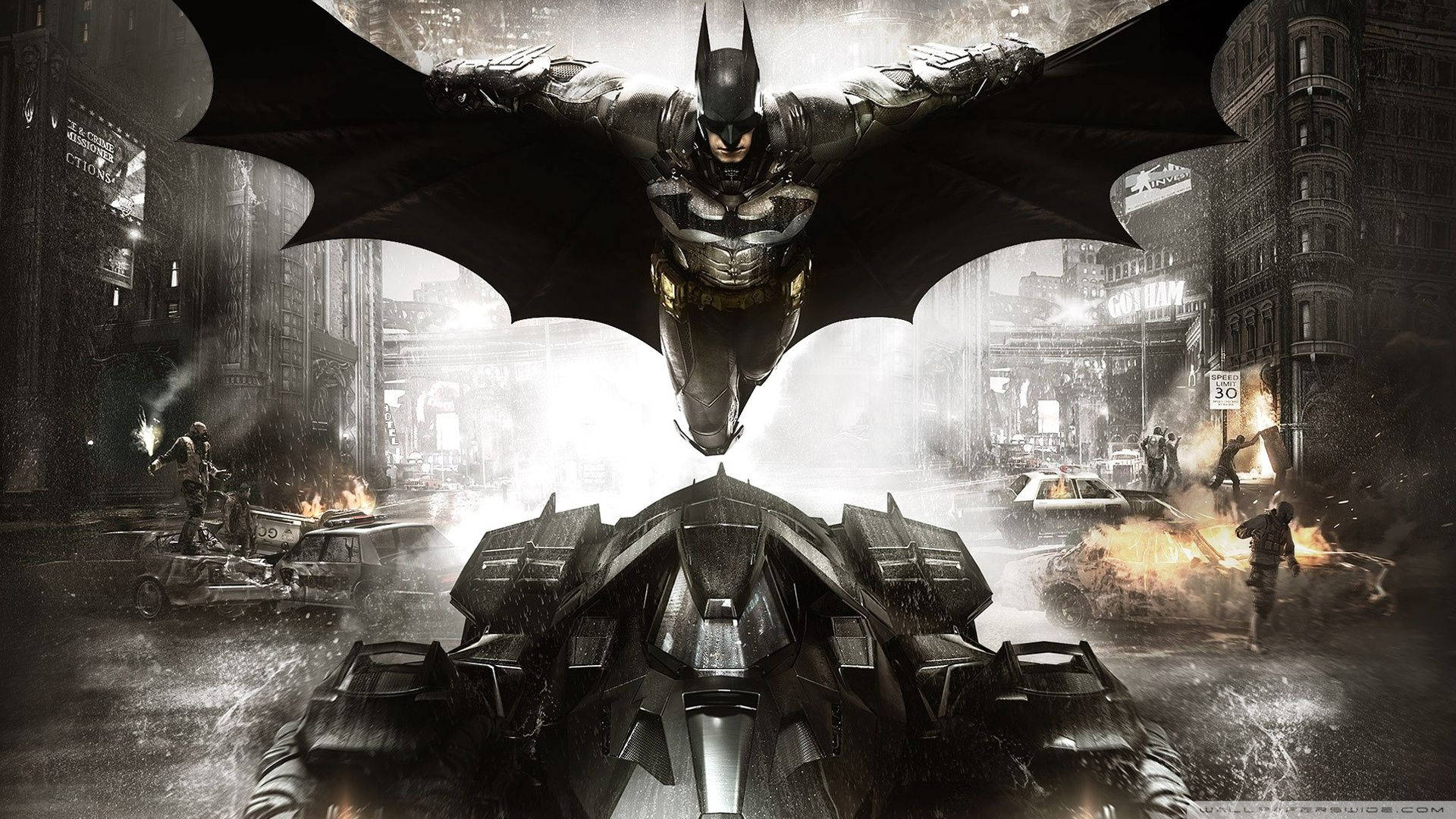 Batman Volando Sobre el Batmóvil Fondos de pantalla