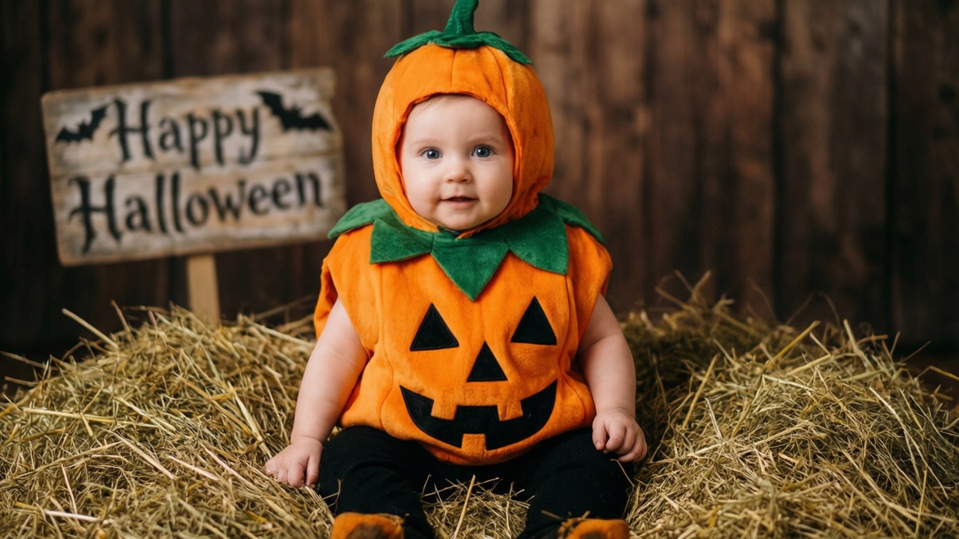 Bebé Calabaza en Paja Fondos de pantalla
