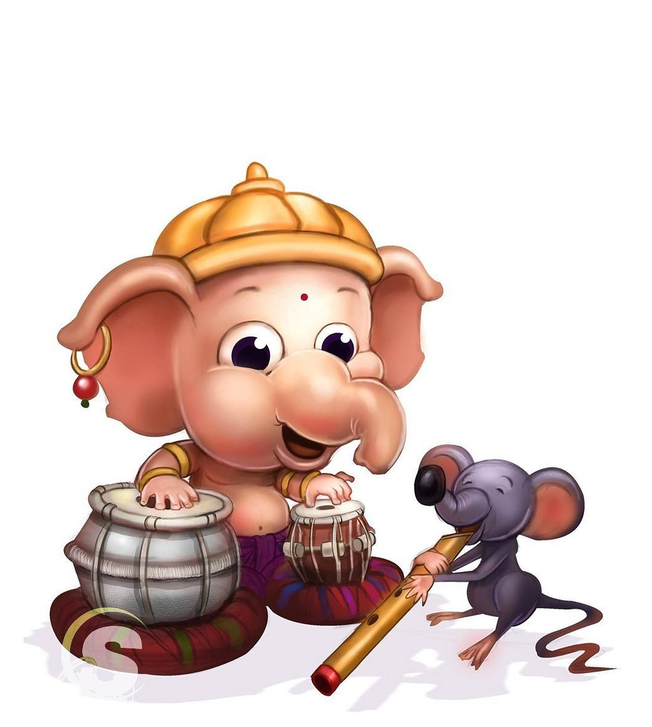 Bebé Ganesh Arte de Tambor con Rata Fondos de pantalla