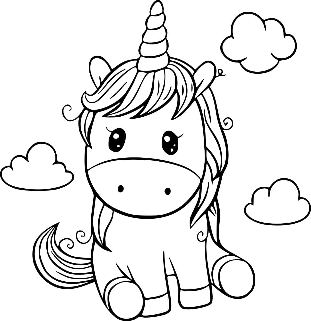 Bebé Unicornio Sentado para Colorear Fondos de pantalla
