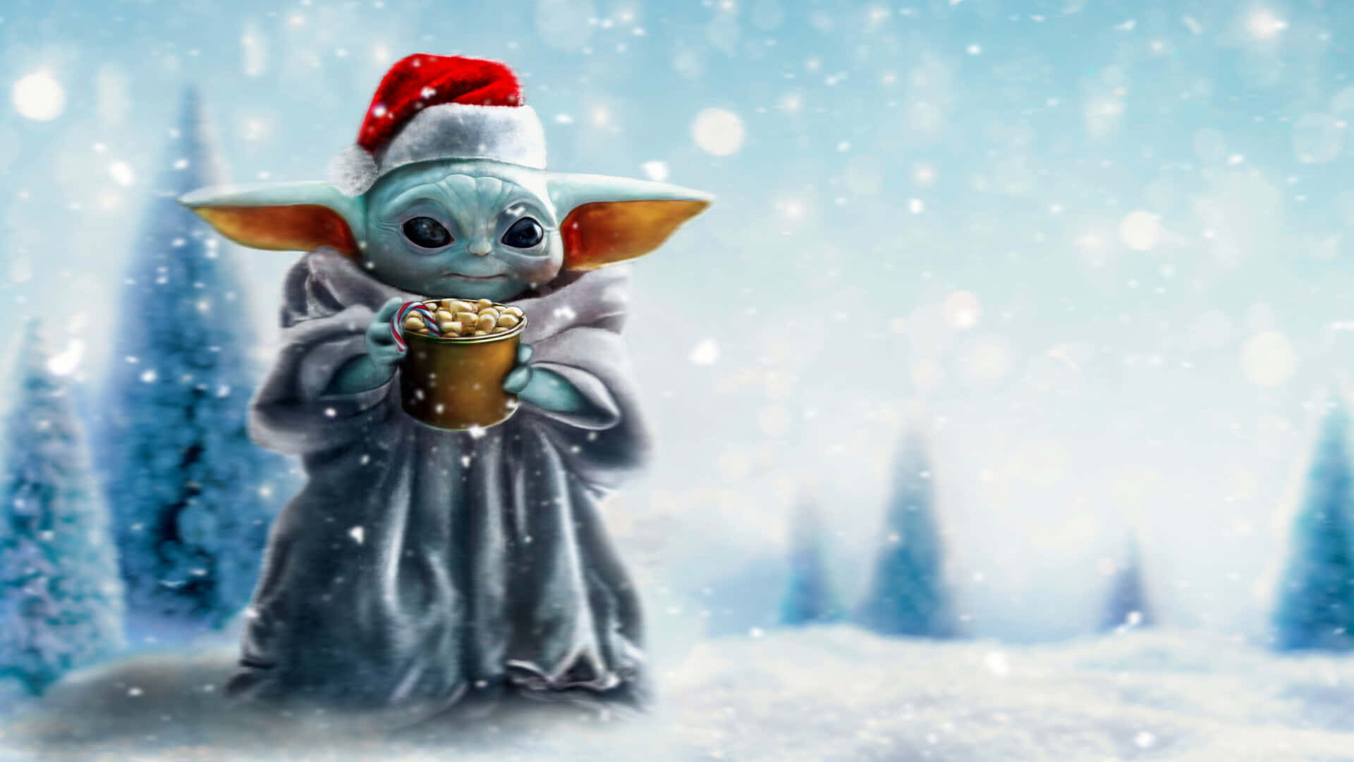 Bebé Yoda Nevado de Navidad Fondos de pantalla